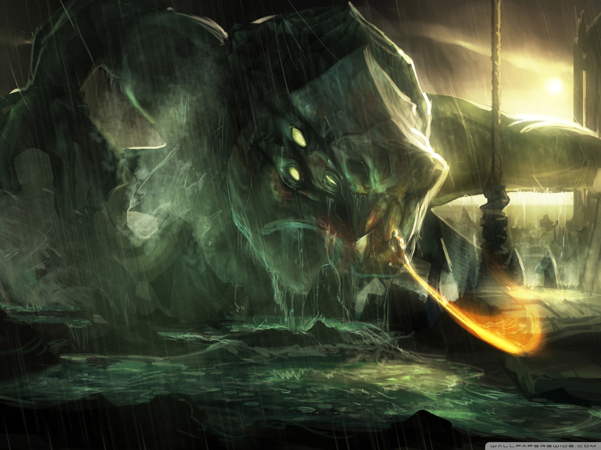 God of War, Idra, Mostro marino, Pioggia, Tempesta, Full HD, schermata di blocco iPad