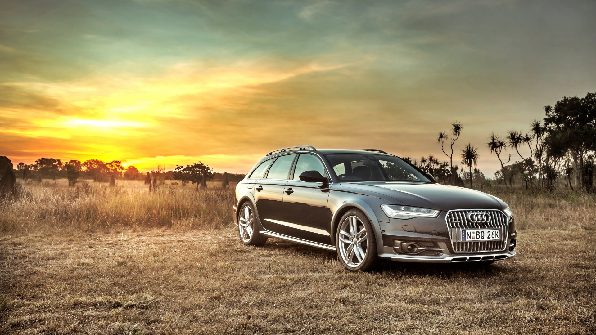 Audi A6 Allroad Quattro (C7), Audi, Tramonto, Campo, Full HD, sfondo Windows 11