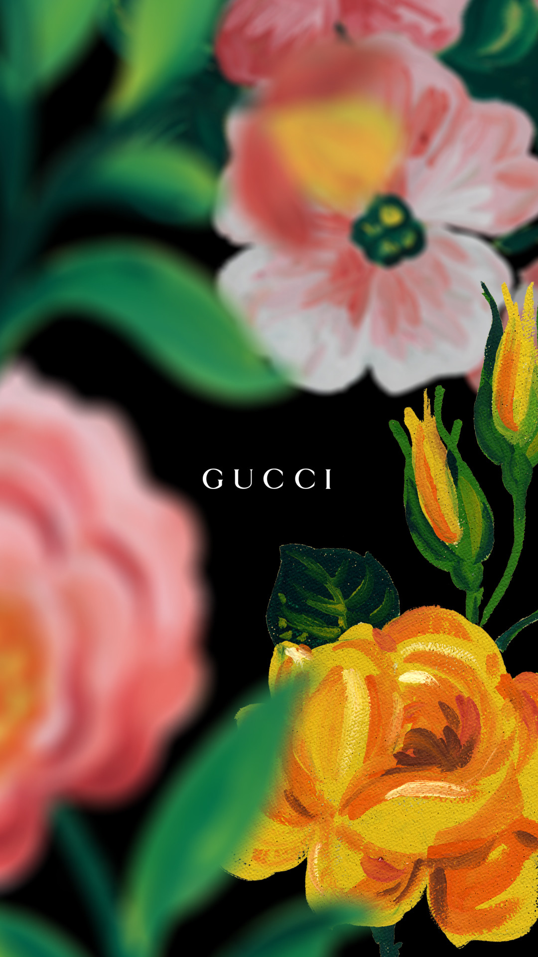 Gucci, Rose, Fiori, Sfondo nero, Full HD, schermata di blocco del cellulare