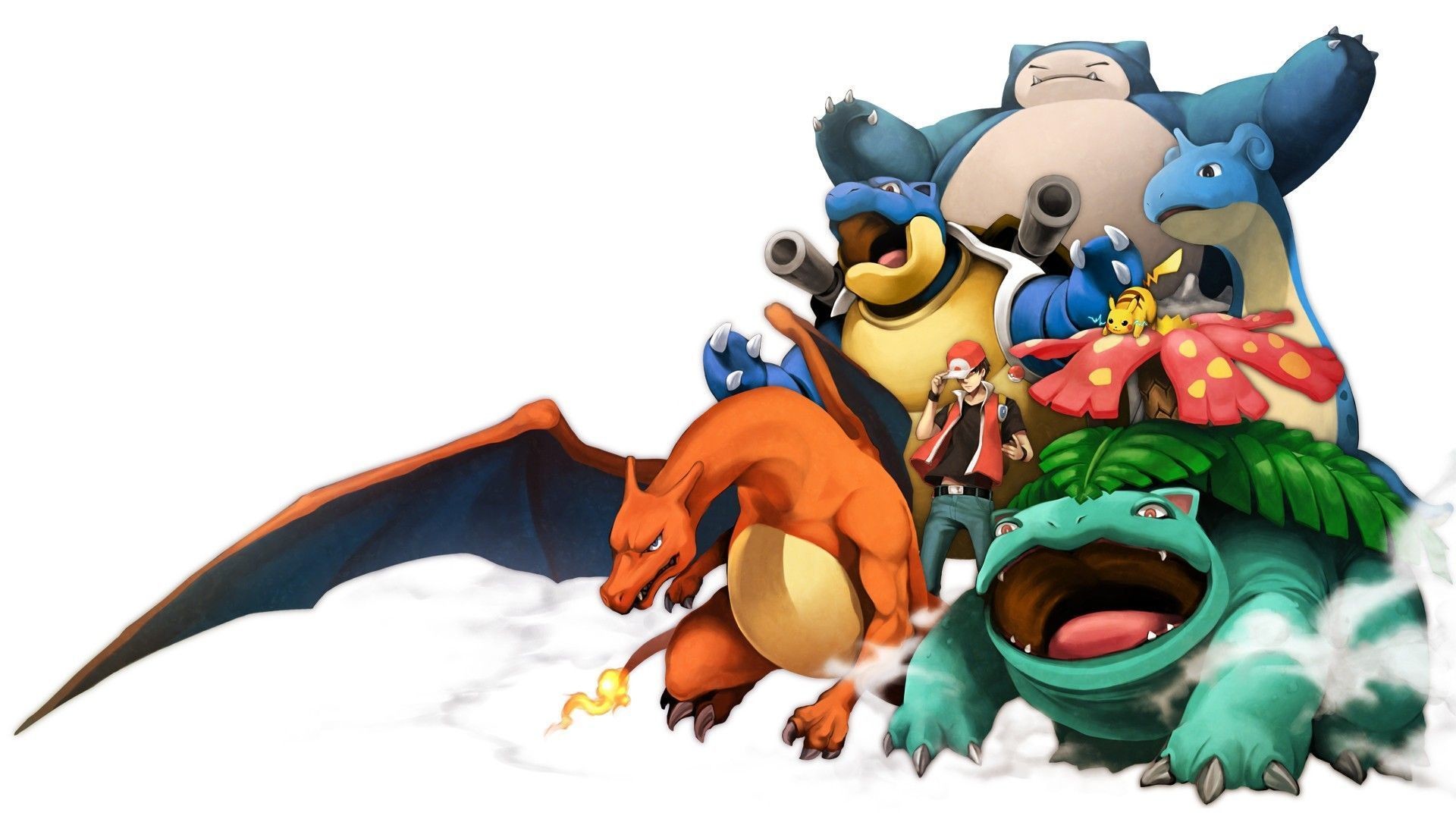 Charizard, Venusaur, Blastoise, Snorlax, Lapras, Rosso, Pokémon, sfondo widescreen Full HD