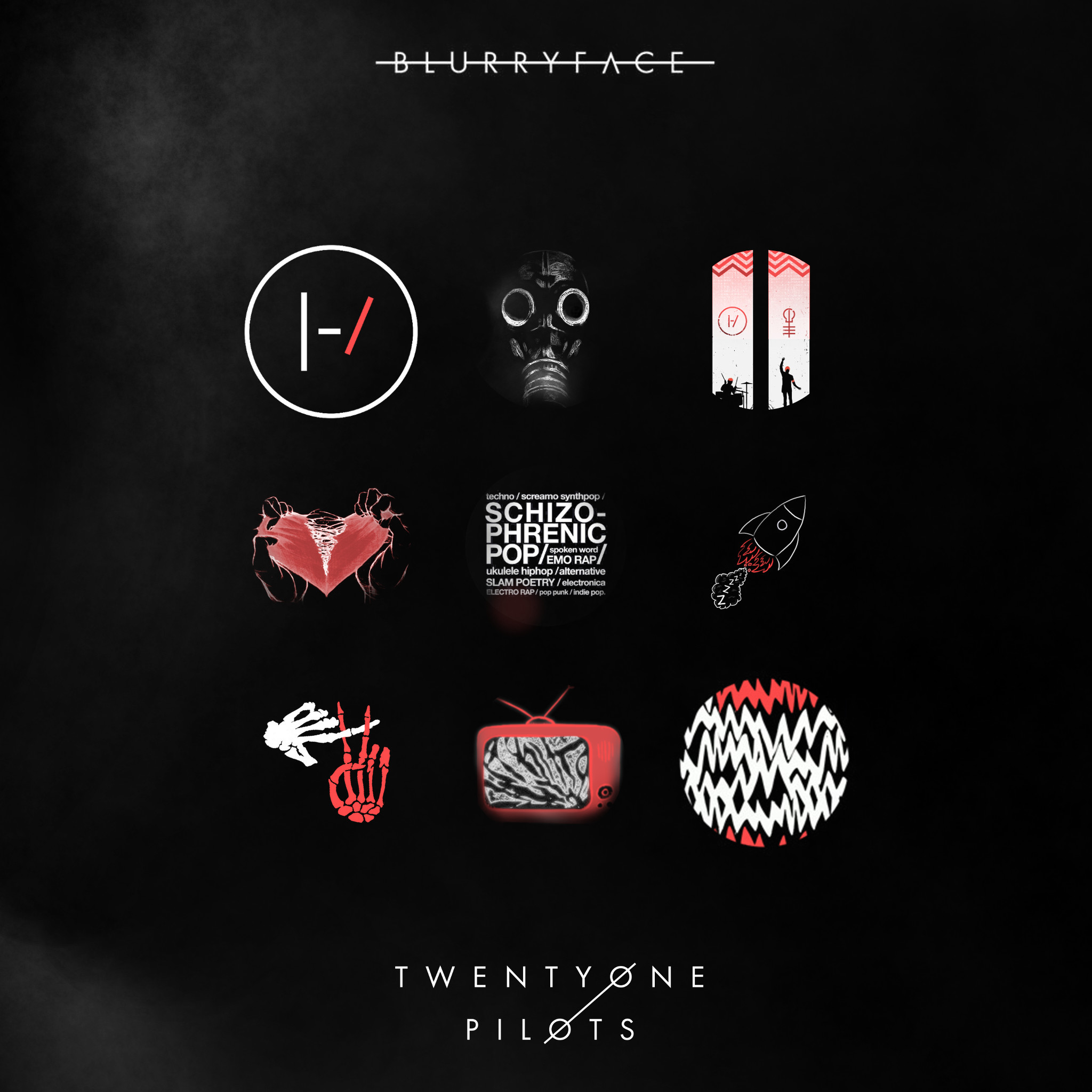 Twenty One Pilots, Blurryface, Icone, Sfondo nero, Full HD, schermata di blocco iPad