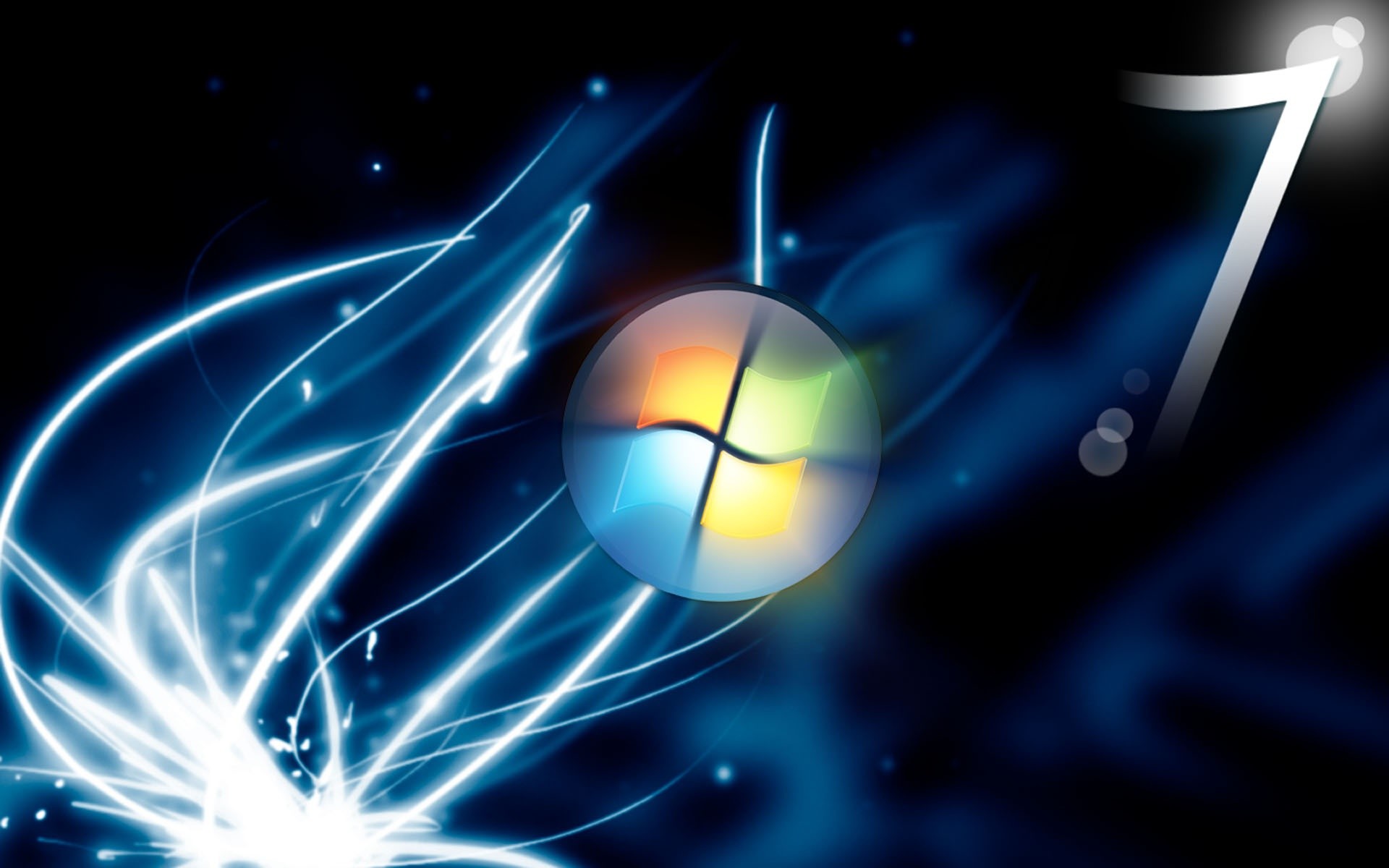 Windows 7, Logo Windows, Linee luminose, Numero 7, Full HD, sfondo desktop