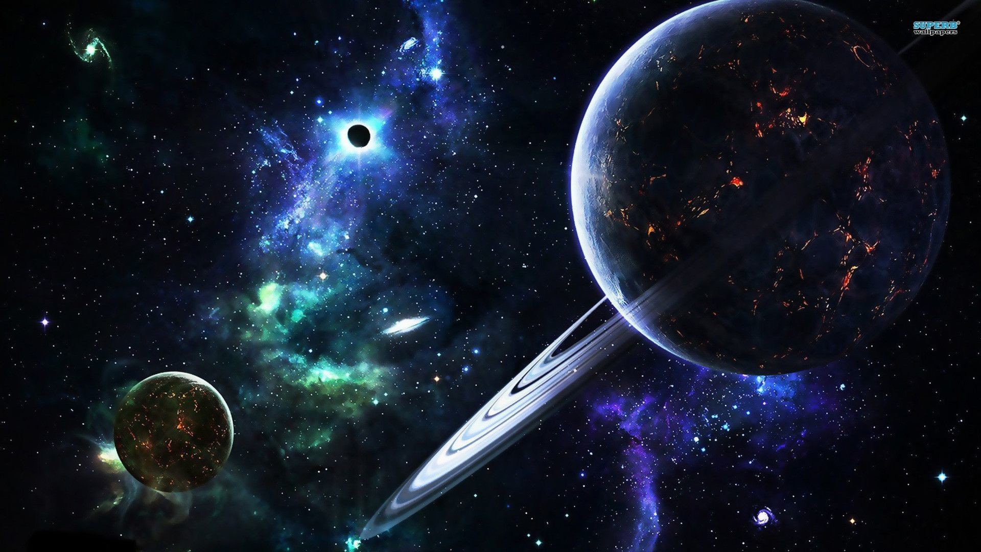 Pianeta con anelli, Pianeti, Nebulosa, Spazio, Arte digitale, Full HD, sfondo per PC