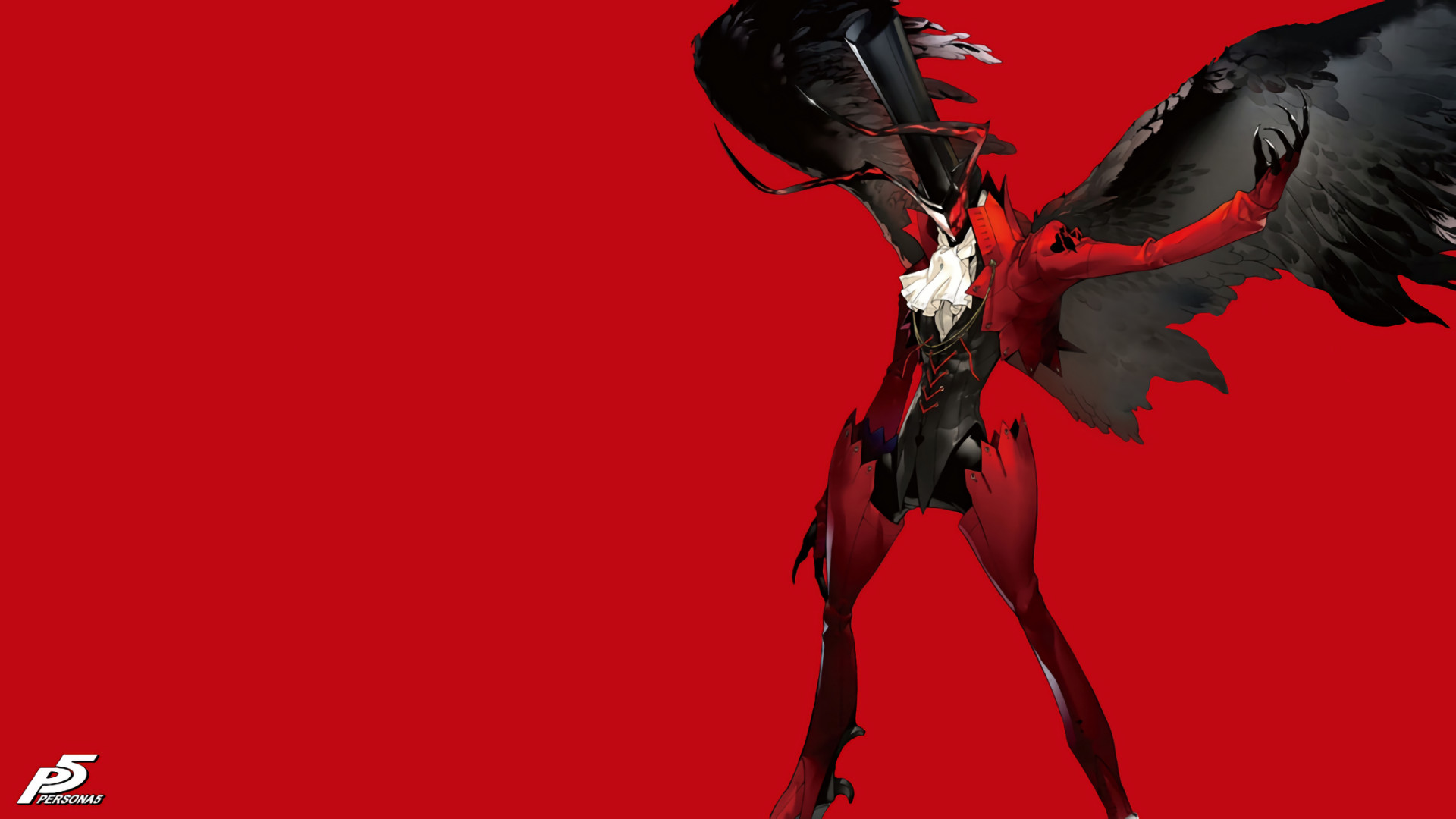 Arsène, Persona 5, Ali nere, Sfondo rosso, 1920x1080, wallpaper desktop