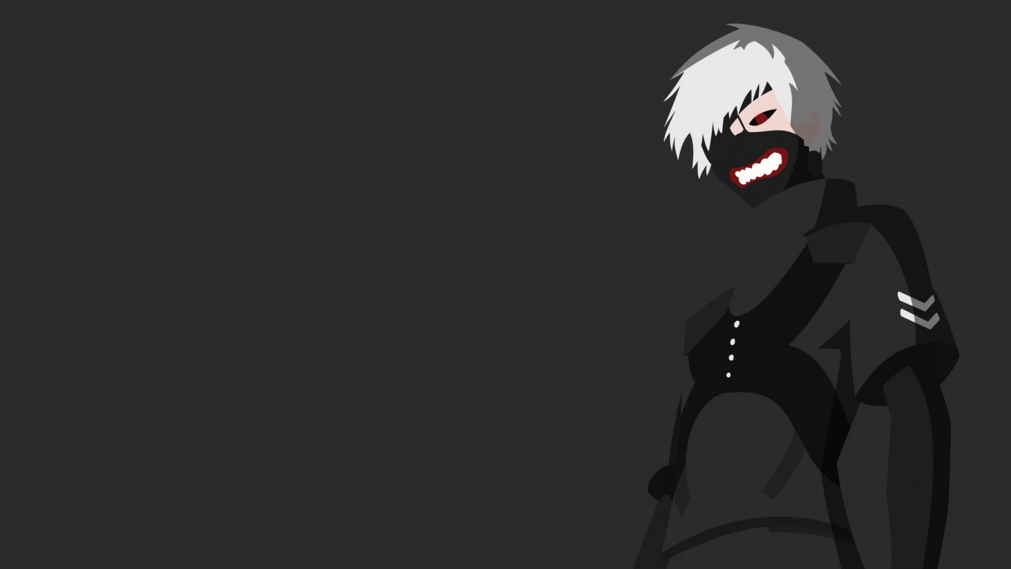 Ken Kaneki, Tokyo Ghoul, Maschera, Sfondo grigio, Minimalista, 16:9 Full HD, wallpaper widescreen