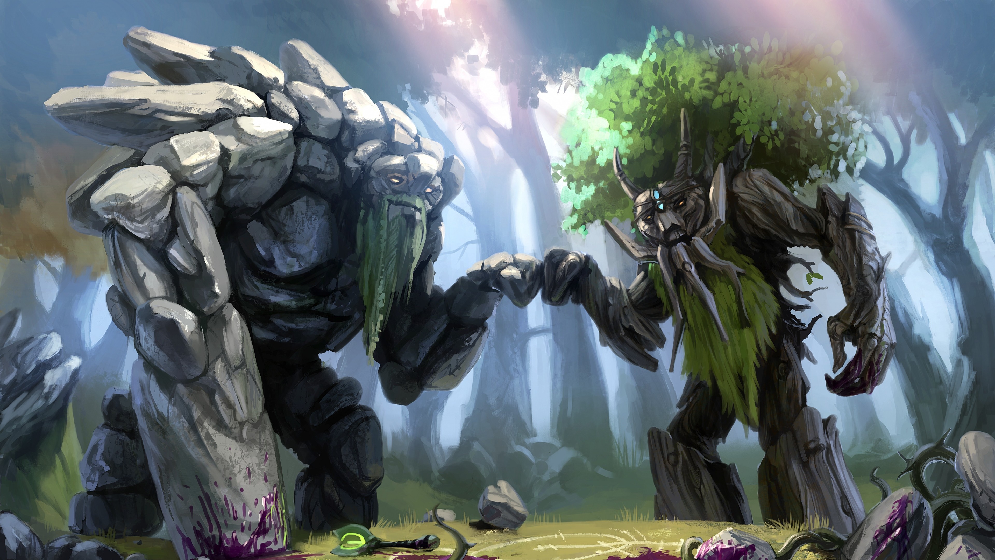 Golem, Ent, Foresta, Fantasy, Creature, 4K, sfondo desktop