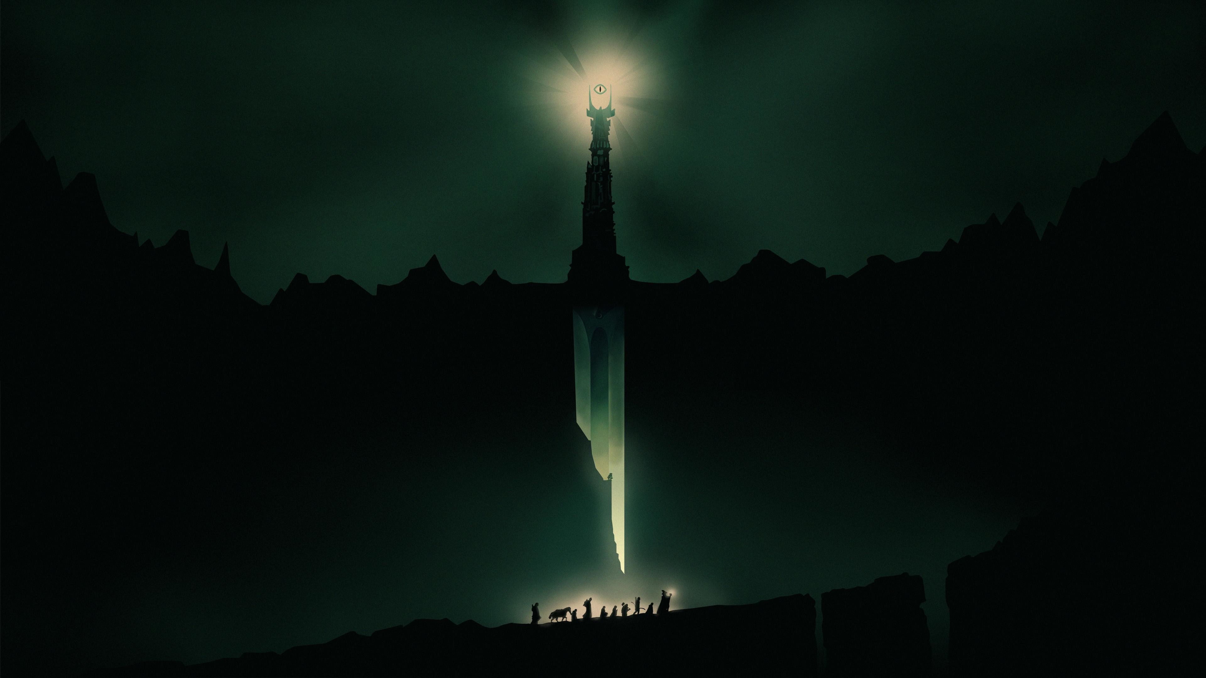 Minas Morgul, Il Signore degli Anelli, Luce verde, Silhouette, 3840x2160, immagine di sfondo