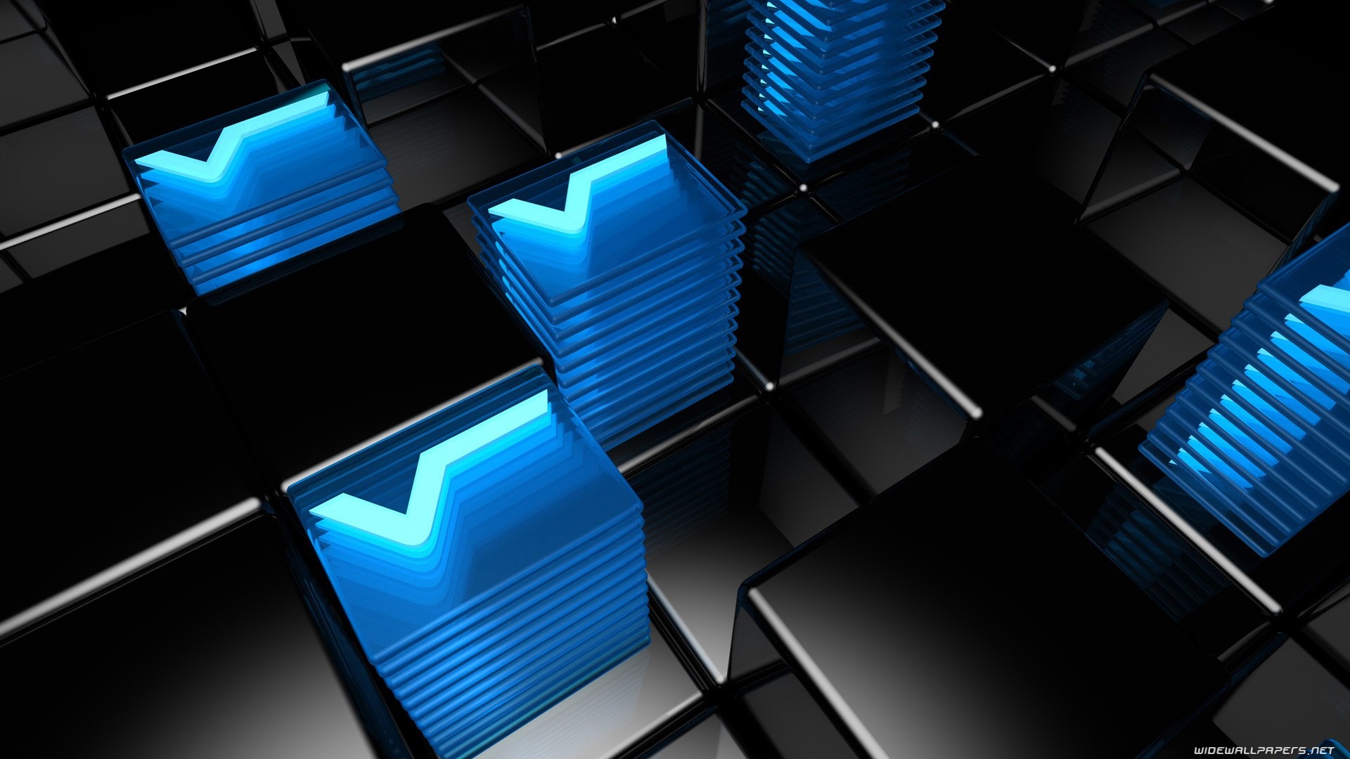 Cubi 3D, Blu, Nero, Geometrico, 16:9 Full HD, sfondo widescreen