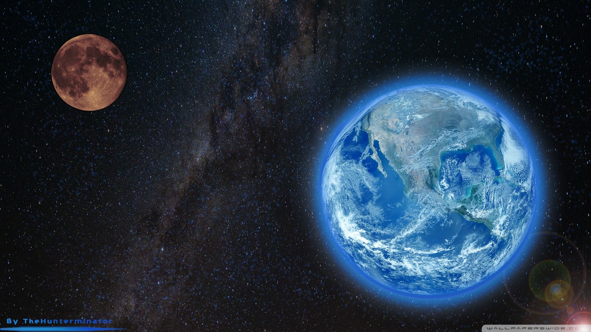 Terra, Luna rossa, Via Lattea, Spazio, Full HD, sfondo Windows 11