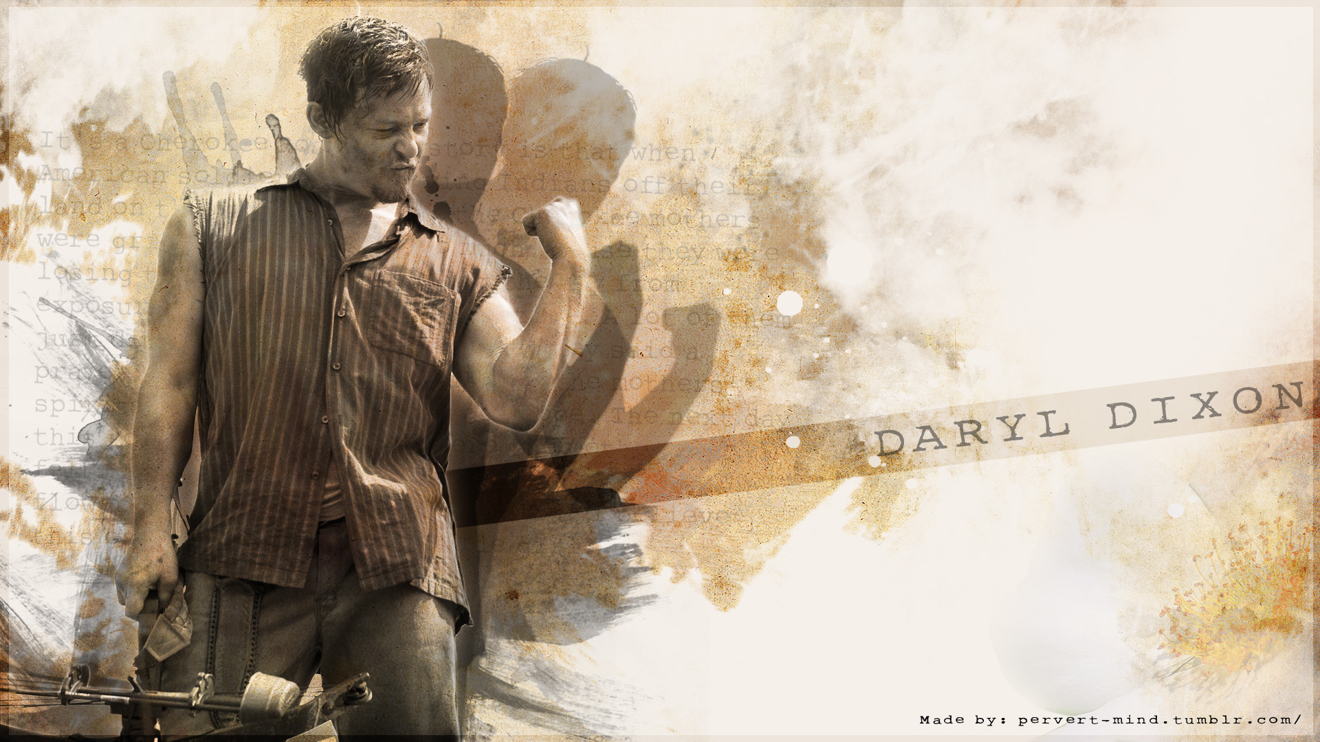 Daryl Dixon, Norman Reedus, The Walking Dead, Arte digitale, Seppia, sfondo per portatile