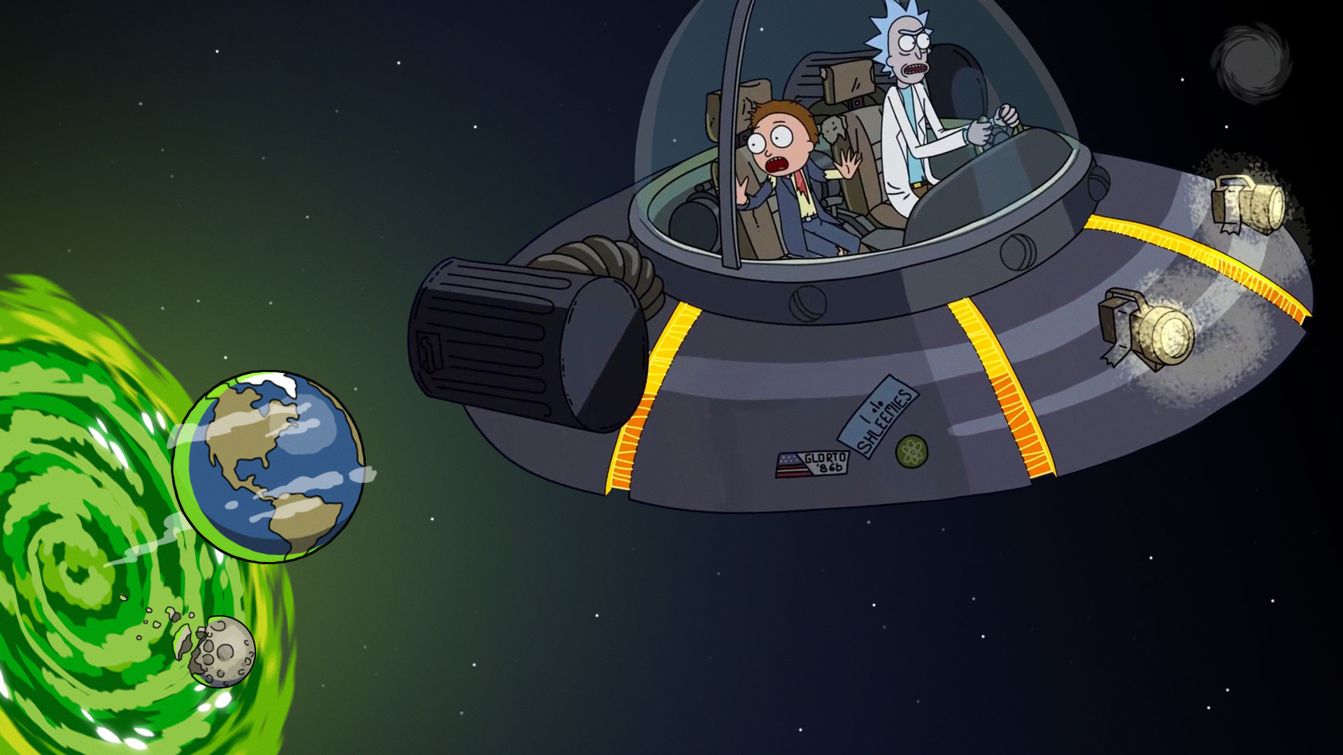 Rick Sanchez, Morty Smith, Navicella di Rick, Portale, Terra, Full HD, sfondo per PC e portatile