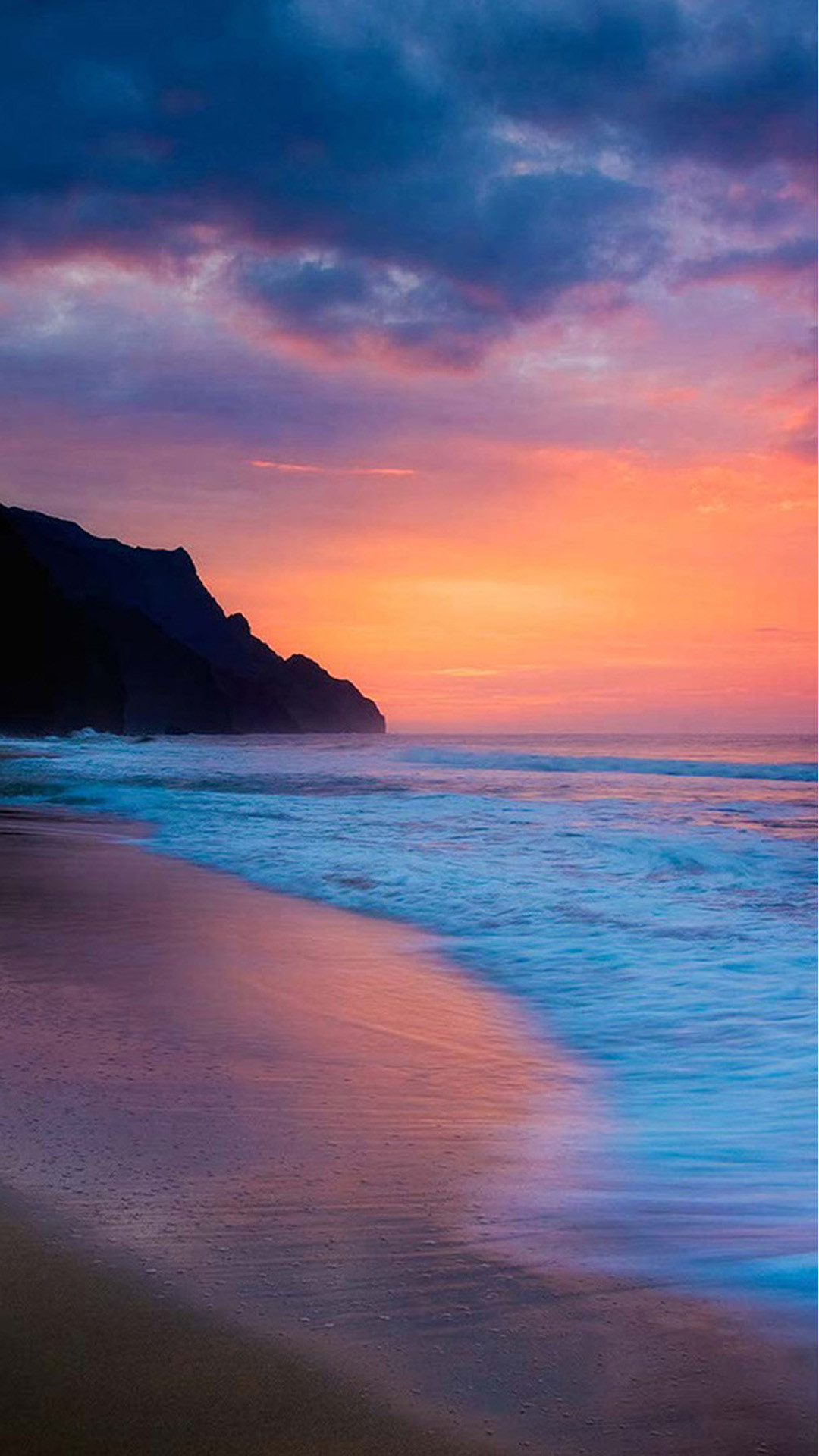 Riva, Tramonto, Promontorio, Cielo rosa, Full HD, sfondo per iPhone e Android