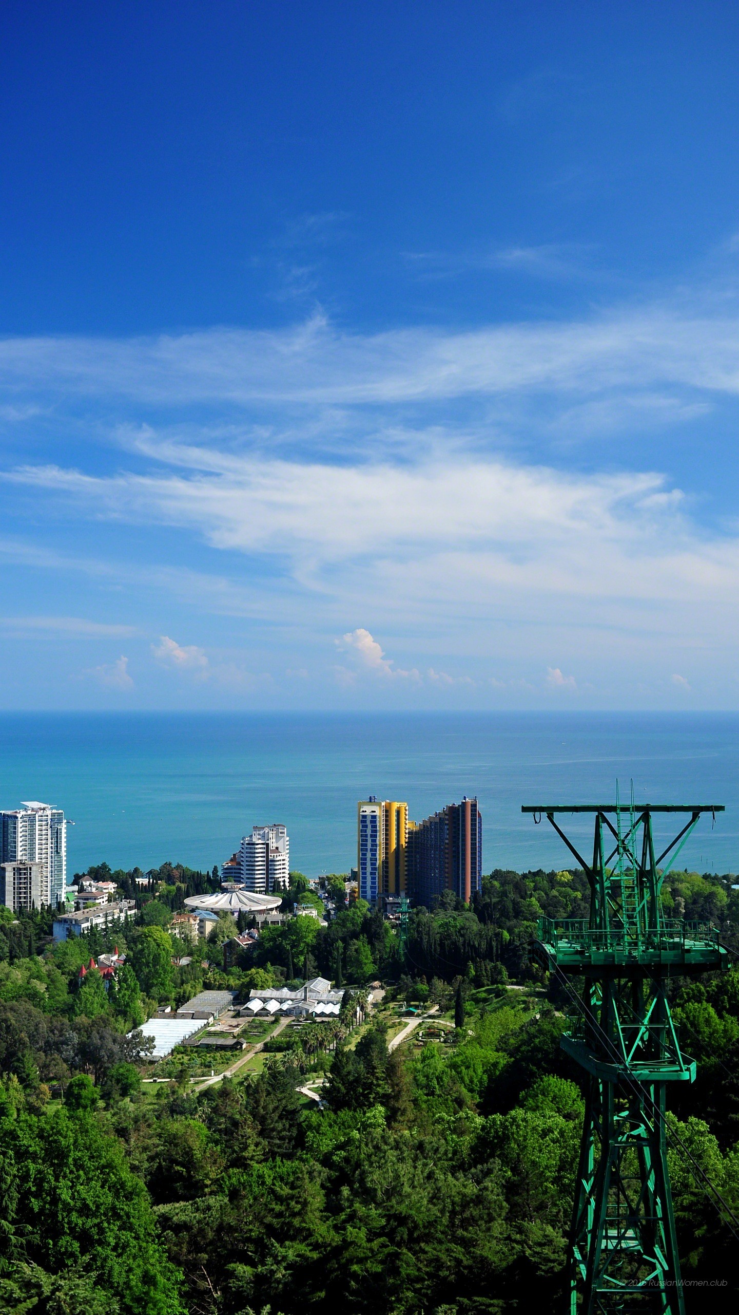 Città costiera, Mare, Cielo azzurro, Vegetazione, QHD+, sfondo per smartphone