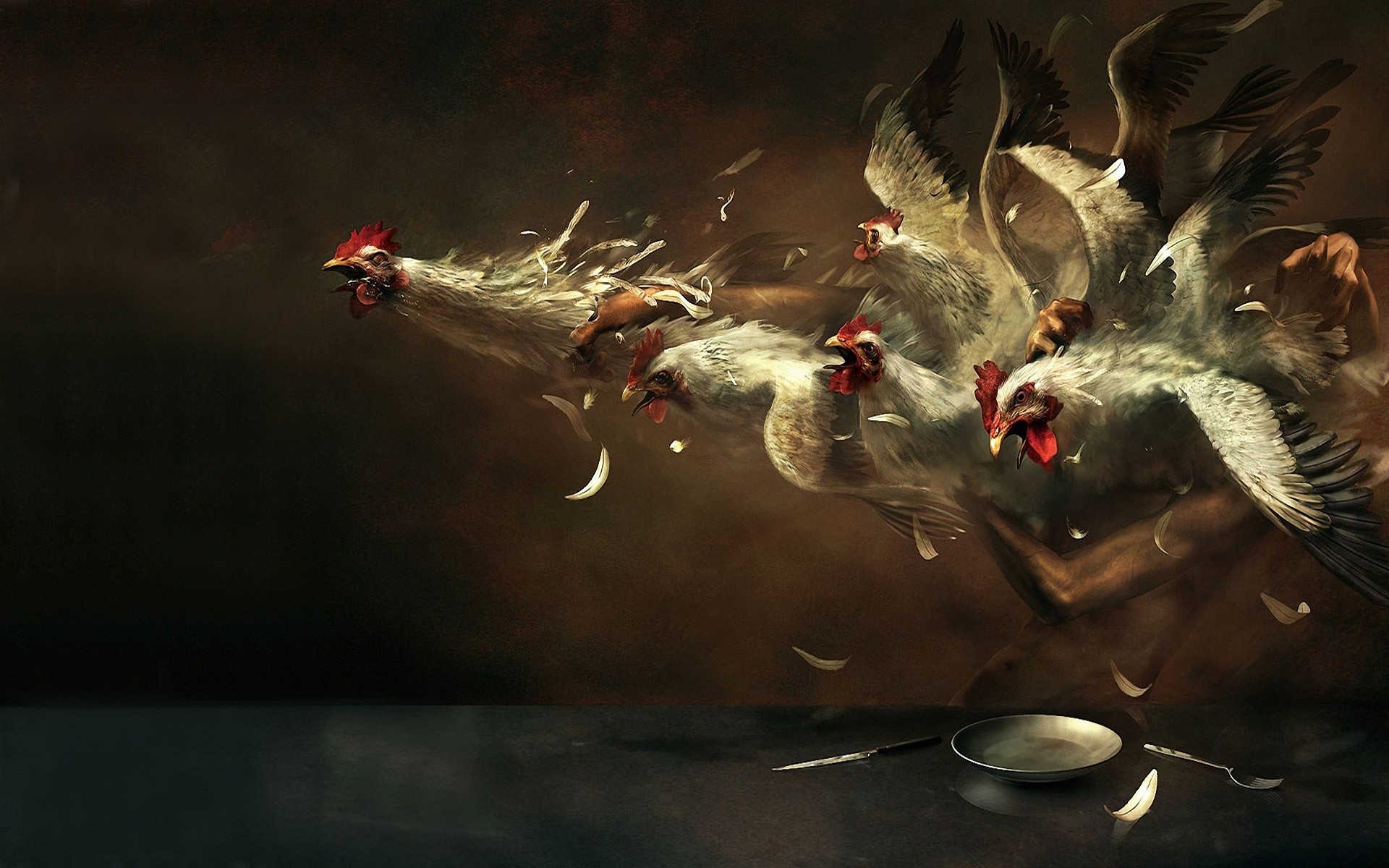 Galline, Pentola, Fuga, Surreale, 16:10 Full HD, sfondo widescreen