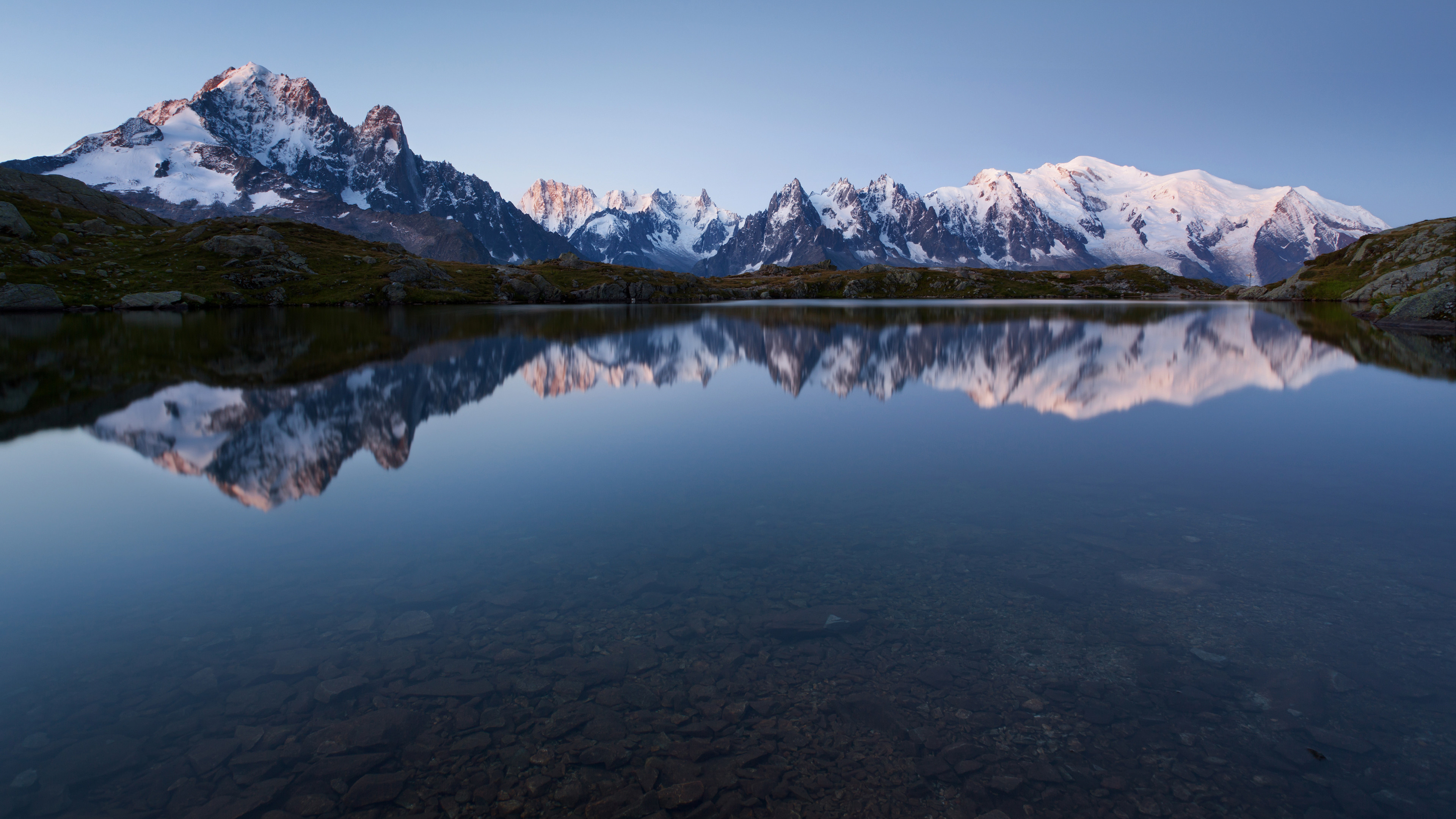 Monte Bianco, Lac des Chéserys, Alpi, Riflesso, Lago, 4K, sfondo per portatile