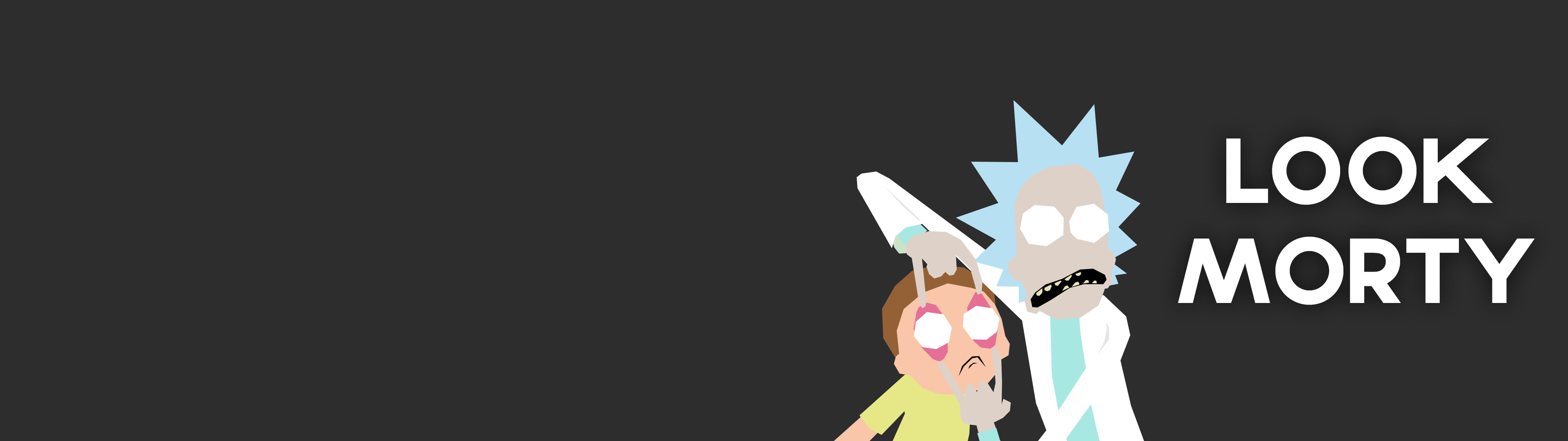 Rick Sanchez, Morty Smith, Look Morty, Sfondo nero, 32:9 Full HD, wallpaper widescreen
