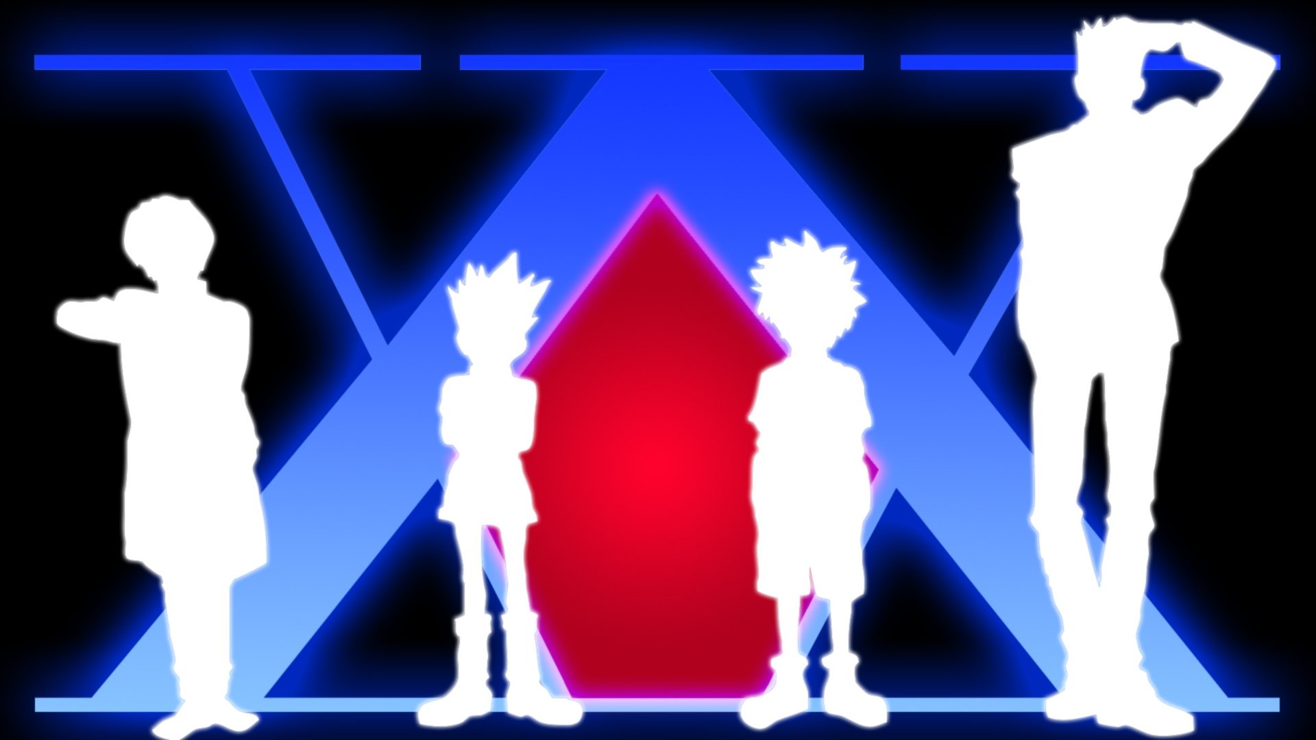 Gon Freecss, Killua Zoldyck, Kurapika, Leorio Paradinight, Hunter x Hunter, Silhouette, immagine di sfondo