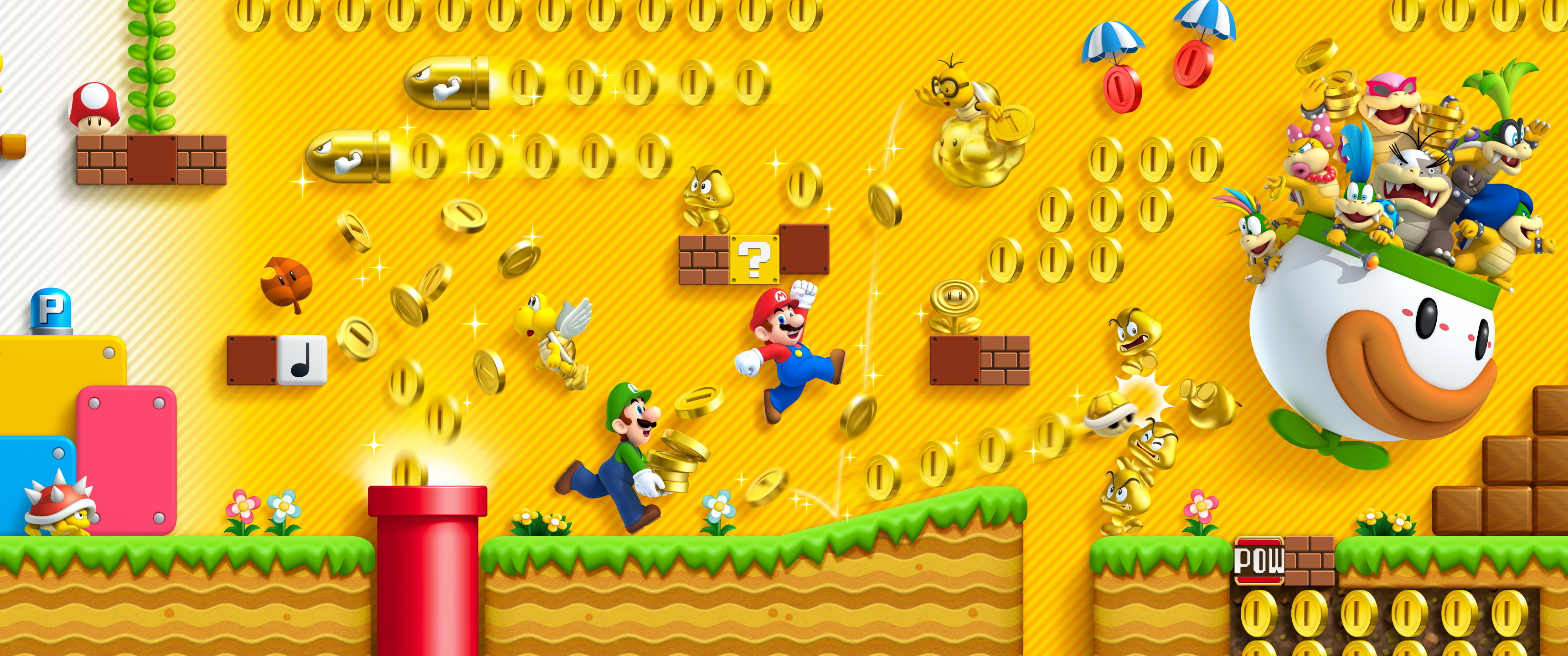 New Super Mario Bros. 2, Mario, Monete, Luigi, 3440x1440, immagine di sfondo