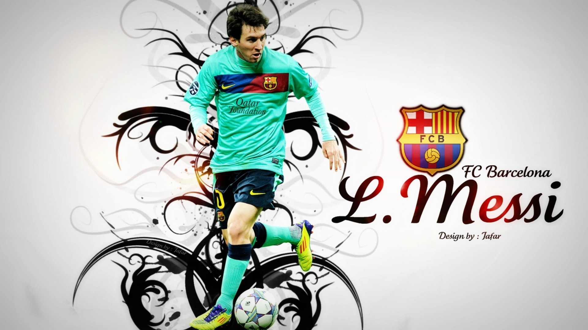 Lionel Messi, FC Barcelona, Maglia verde, Ornamenti, Full HD, sfondo per PC