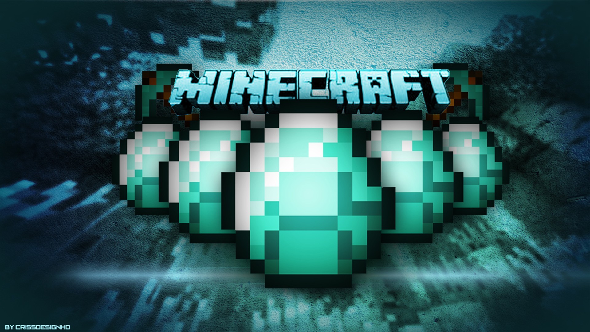 Minecraft, Diamanti, Logo, Turchese, Pixel art, Full HD, sfondo desktop