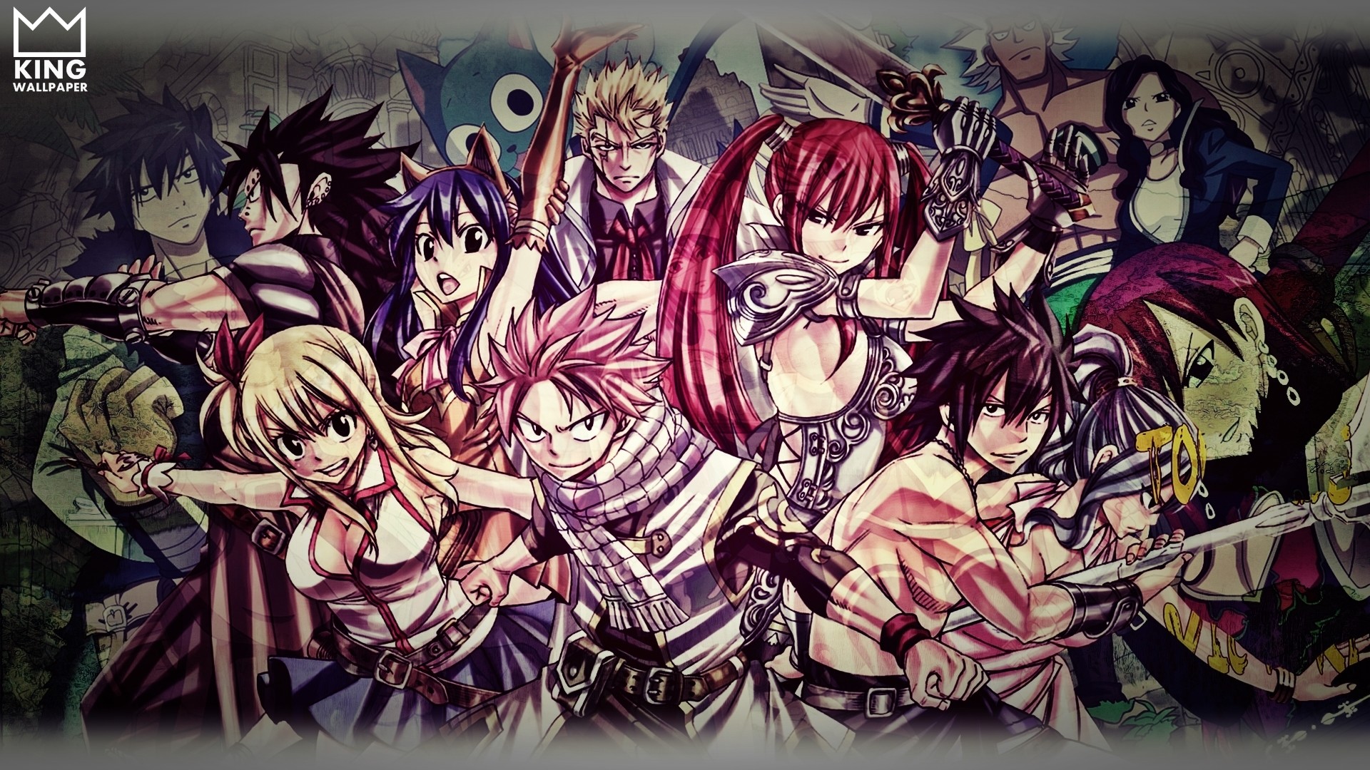Fairy Tail, Personaggi, Natsu Dragneel, Lucy Heartfilia, Erza Scarlet, sfondo Full HD per PC