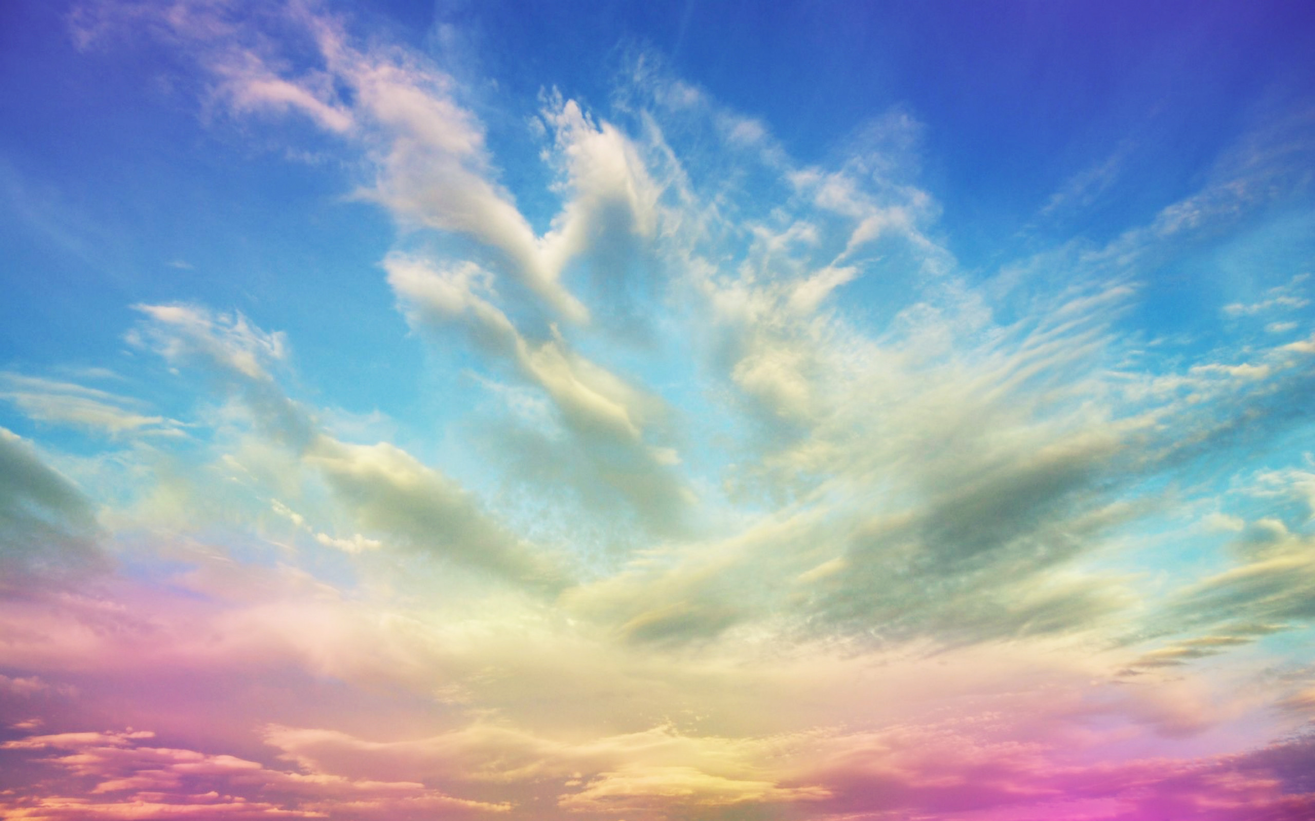 Nuvole, Cielo pastello, Rosa e azzurro, 2K, sfondo per PC e portatile