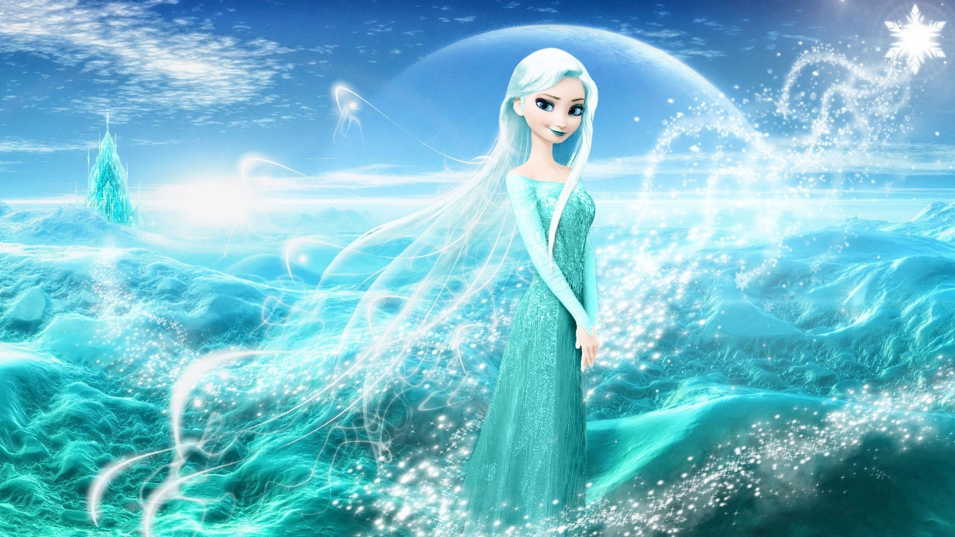 Elsa, Mare ghiacciato, Magia, Turchese, Fan art, Full HD, sfondo Windows 11