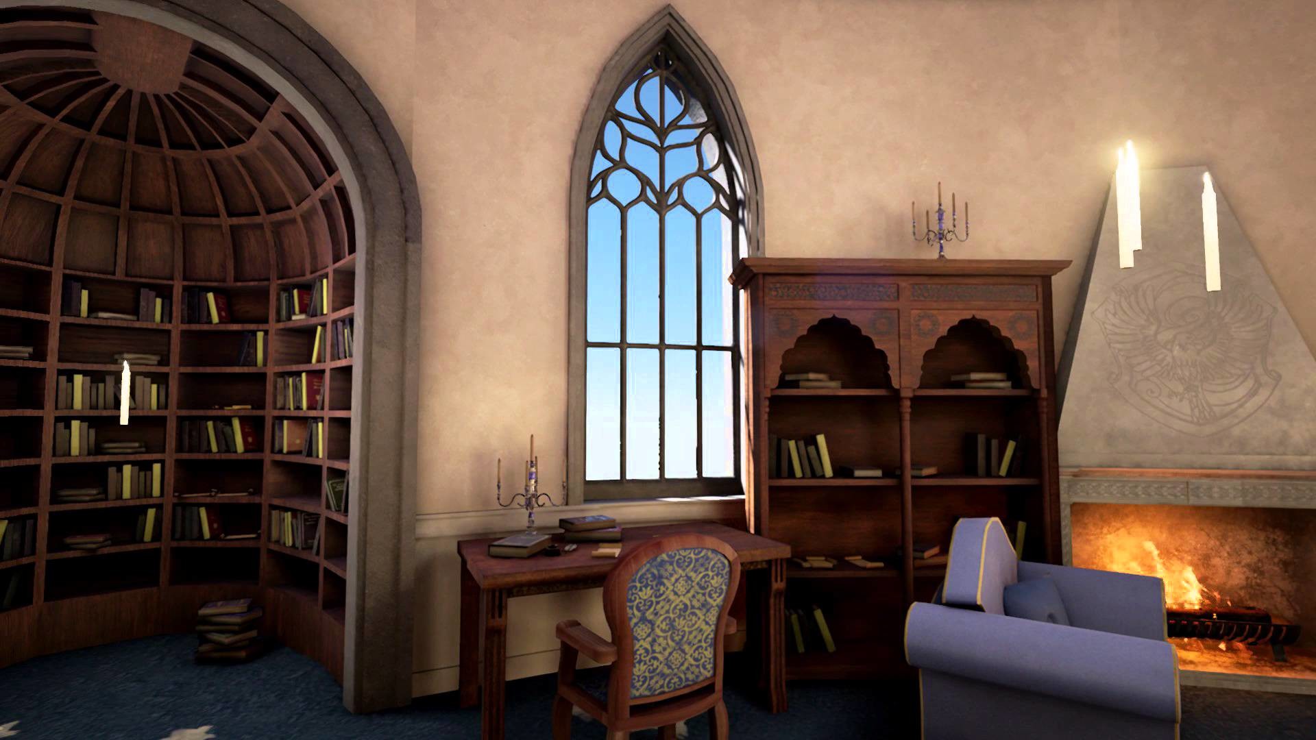 Sala comune di Corvonero, Harry Potter, Biblioteca, Camino, Full HD, sfondo per PC