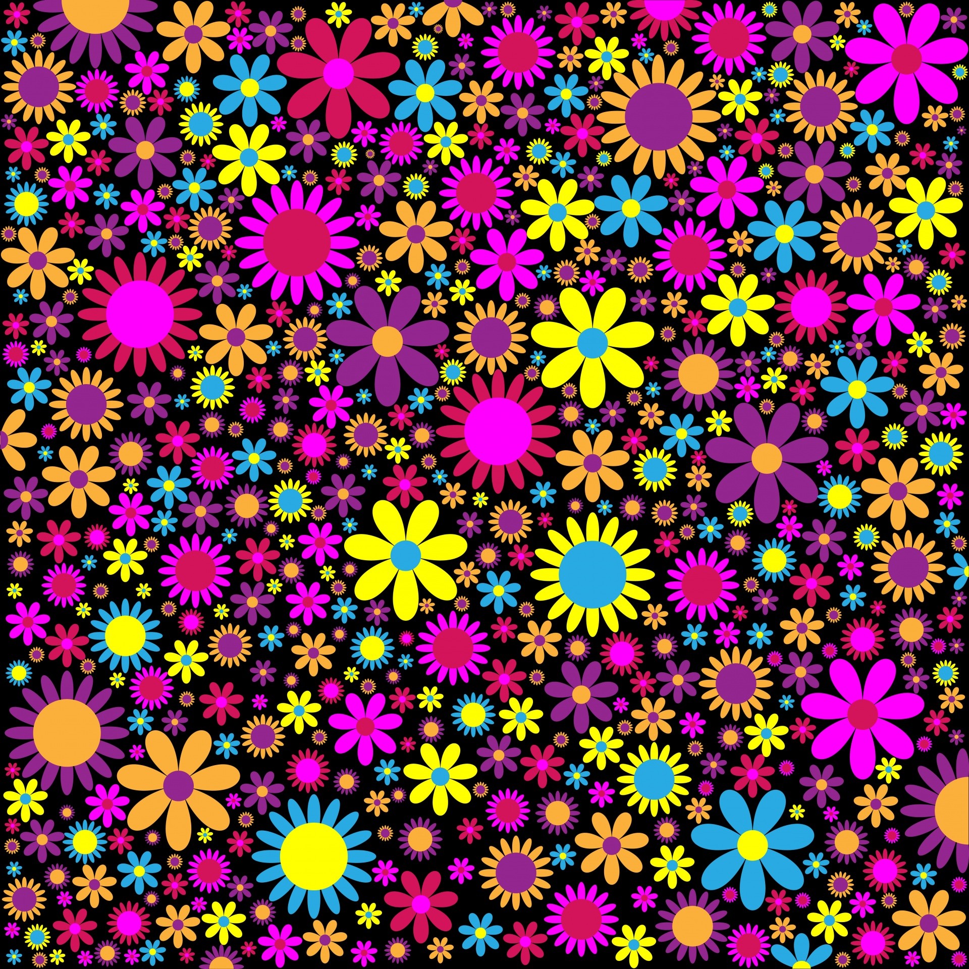 Fiori colorati, Motivo floreale, Sfondo nero, Pop, Full HD, schermata di blocco iPad
