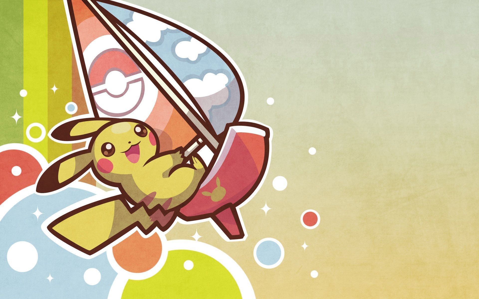Pikachu, Pokémon, Deltaplano, Colori pastello, Full HD, sfondo per PC