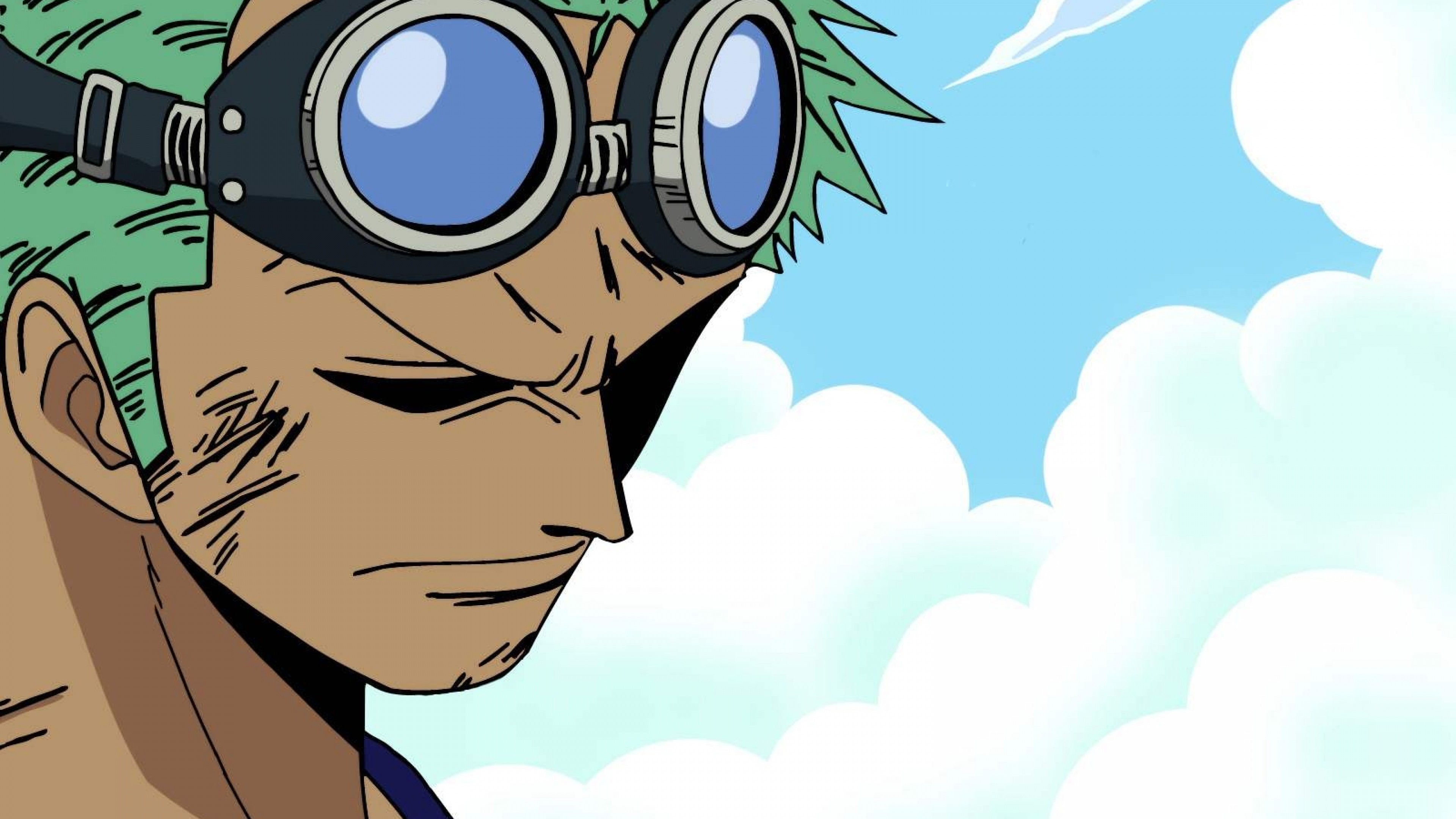 Roronoa Zoro, One Piece, Occhialoni, Nuvole, Cielo azzurro, 4K, sfondo per PC e portatile