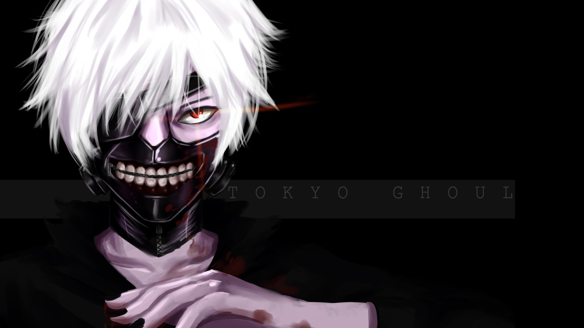 Ken Kaneki, Tokyo Ghoul, Maschera, Capelli bianchi, Sfondo nero, wallpaper Windows 11
