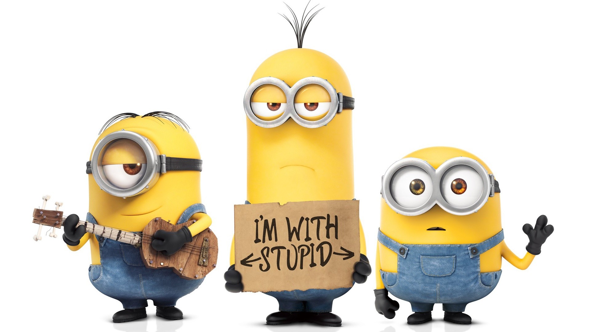 Minions, Kevin, Stuart, Bob, I'm with stupid, Sfondo bianco, Full HD, wallpaper per PC