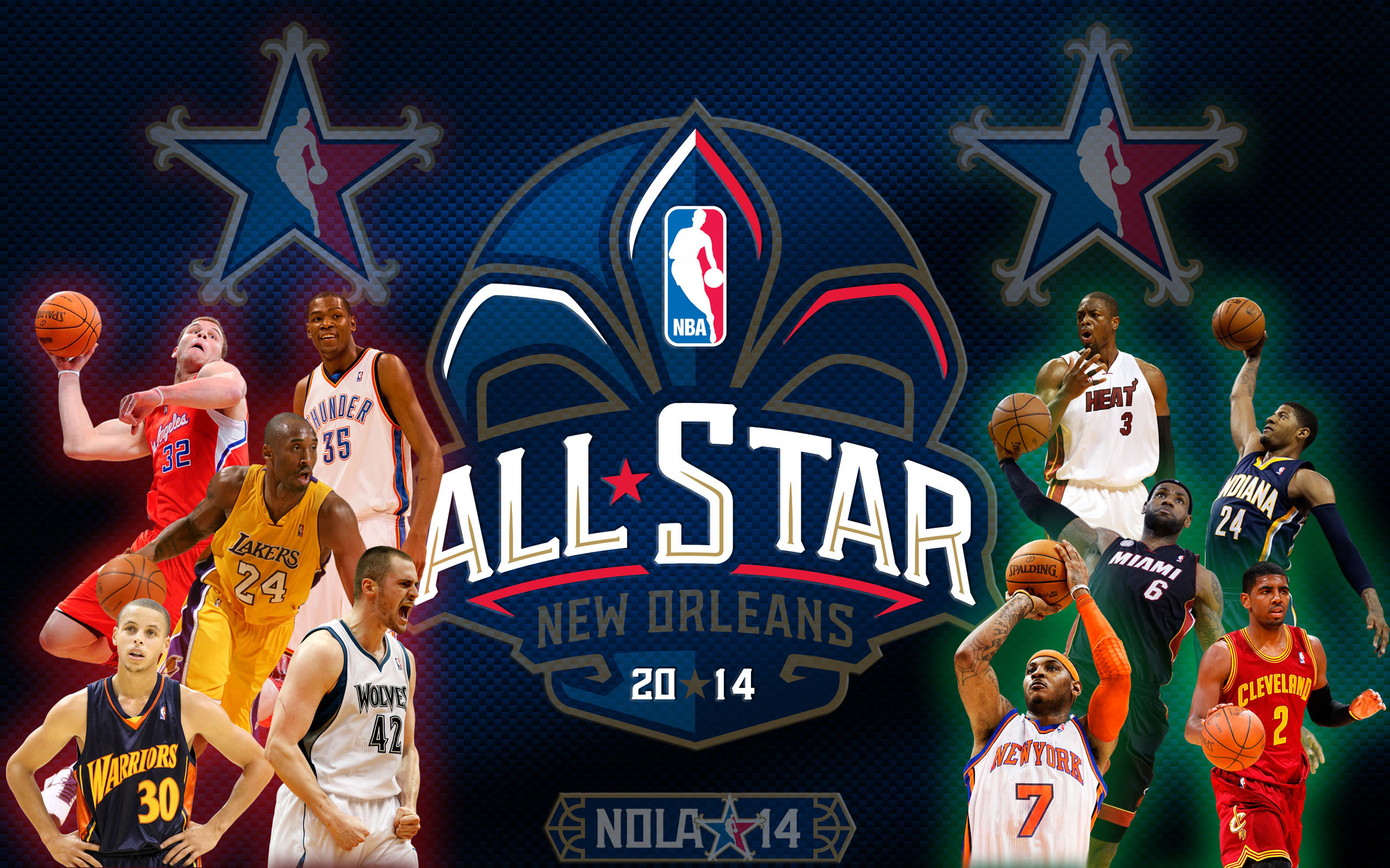 NBA All-Star 2014, New Orleans, Stelle NBA, Stephen Curry, Kevin Durant, sfondo desktop 1600p