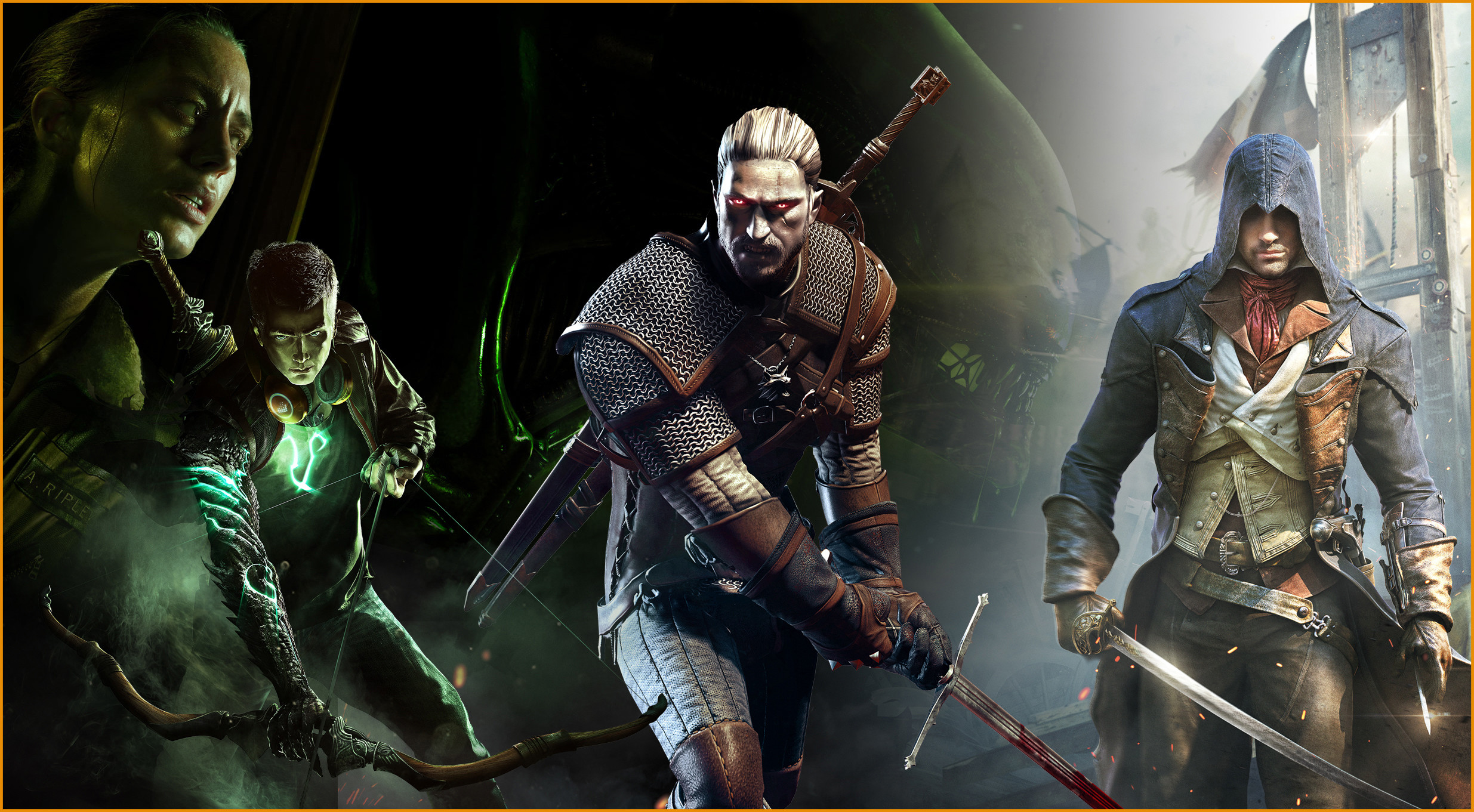 Geralt di Rivia, The Witcher 3, Arno Dorian, Assassin's Creed Unity, Crossover, sfondo desktop