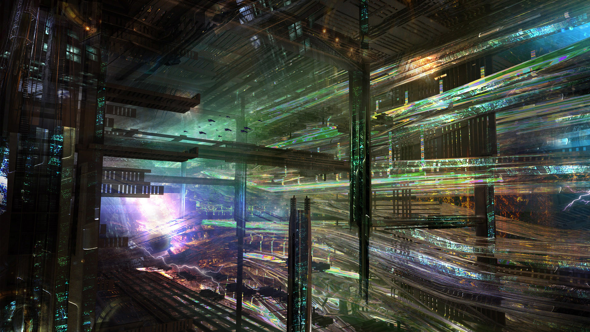 Città futuristica, Interni, Luci, Cyberpunk, Full HD, sfondo desktop