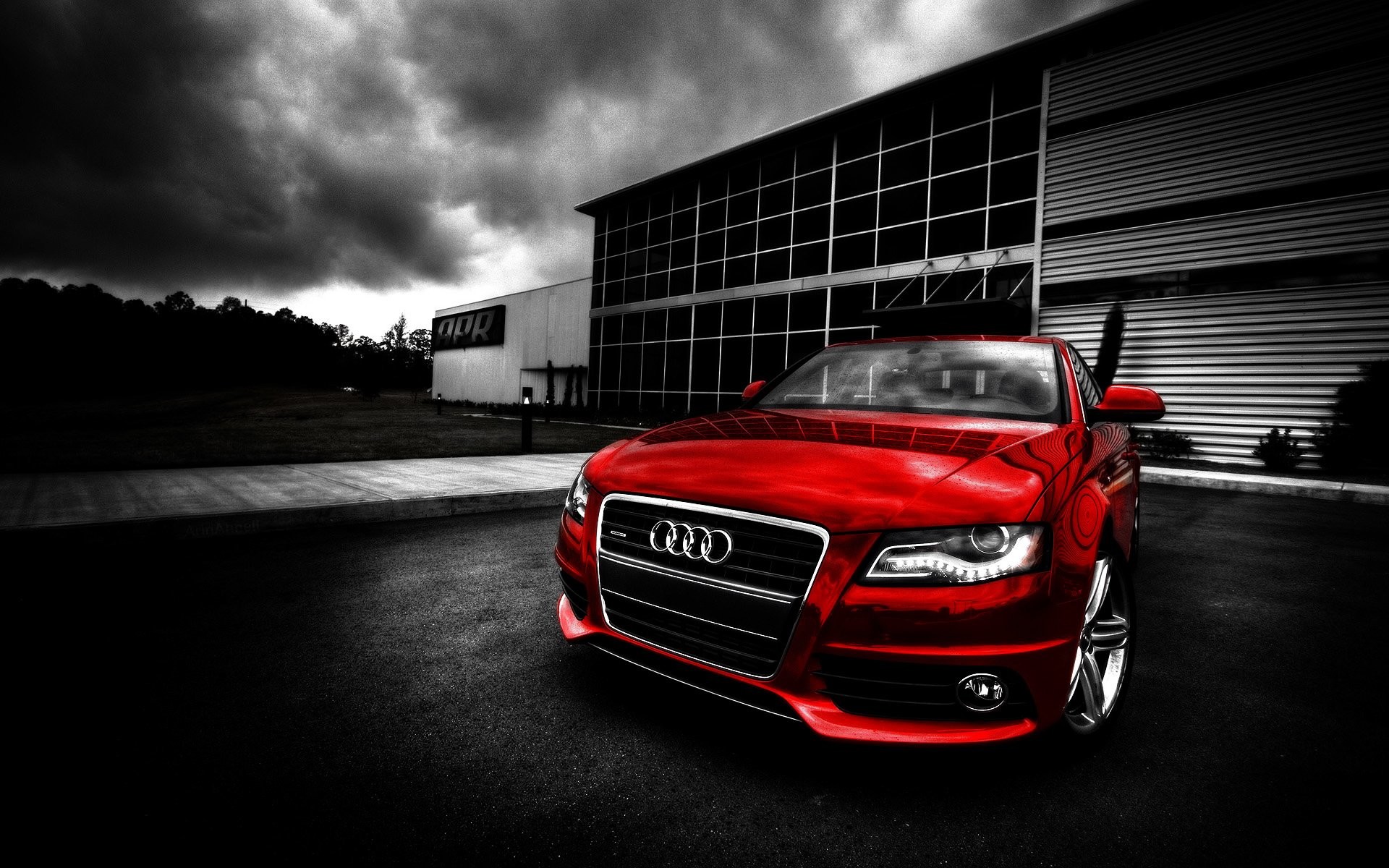 Audi A4 (B8), Audi, Rosso, Cielo nuvoloso, Full HD, sfondo per portatile