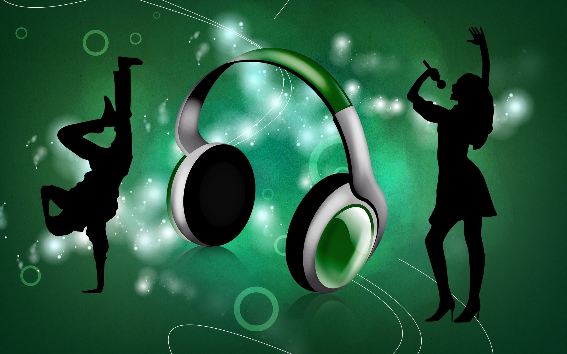 Cuffie, Ballerini, Silhouette, Verde, Full HD, sfondo per portatile