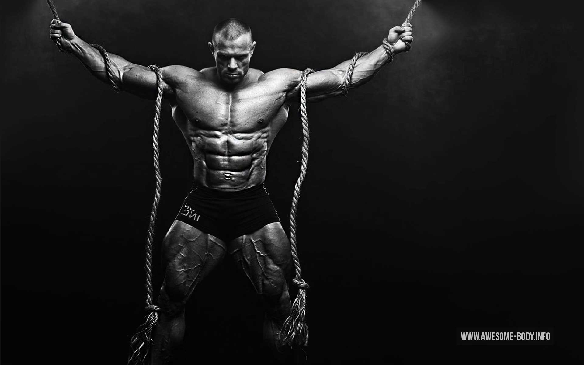 Culturista, Corde, Bianco e nero, Sfondo nero, Full HD, wallpaper per PC