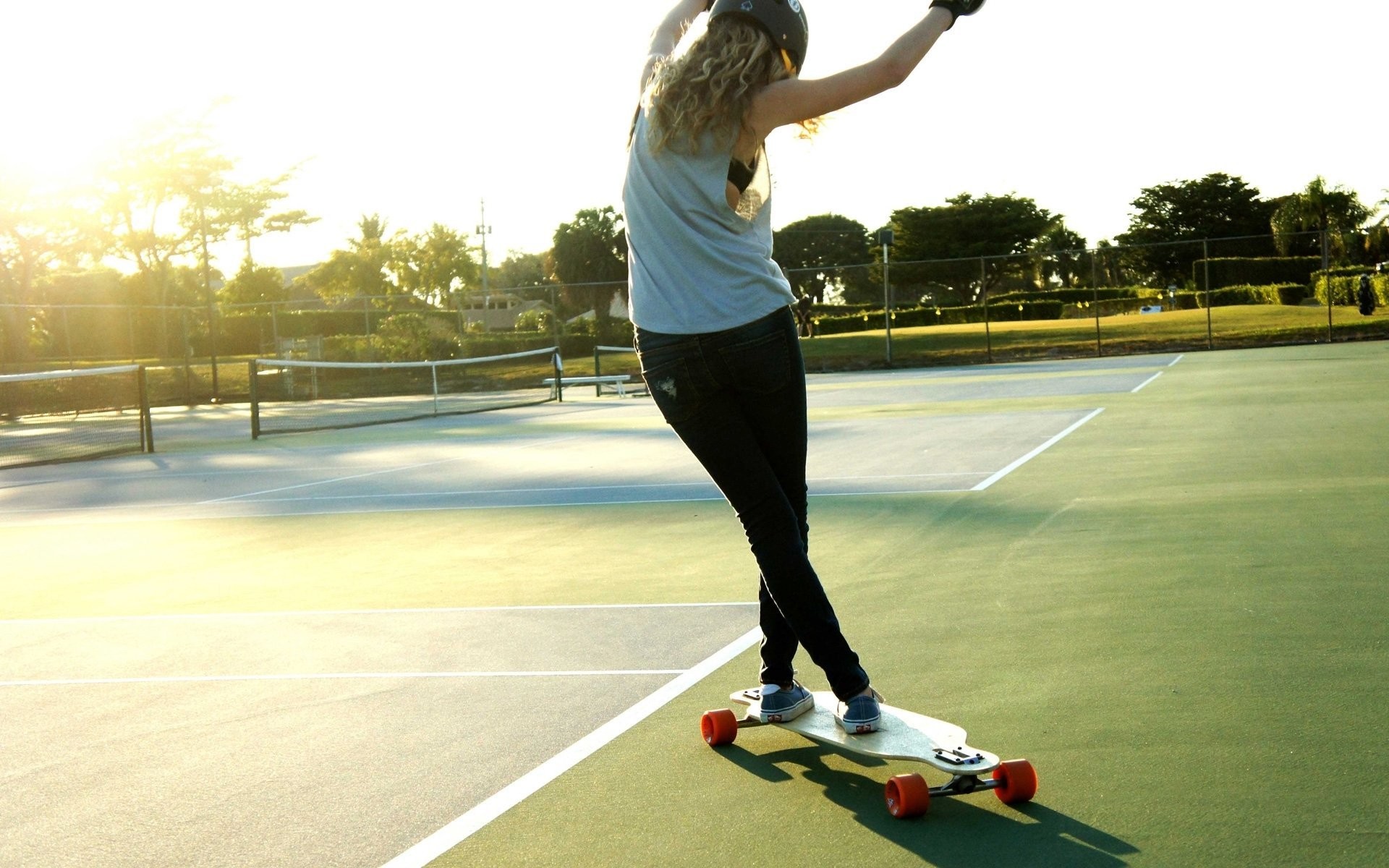 Longboard, Dancing, Campo da tennis, Controluce, 1920x1200, sfondo MacBook Pro