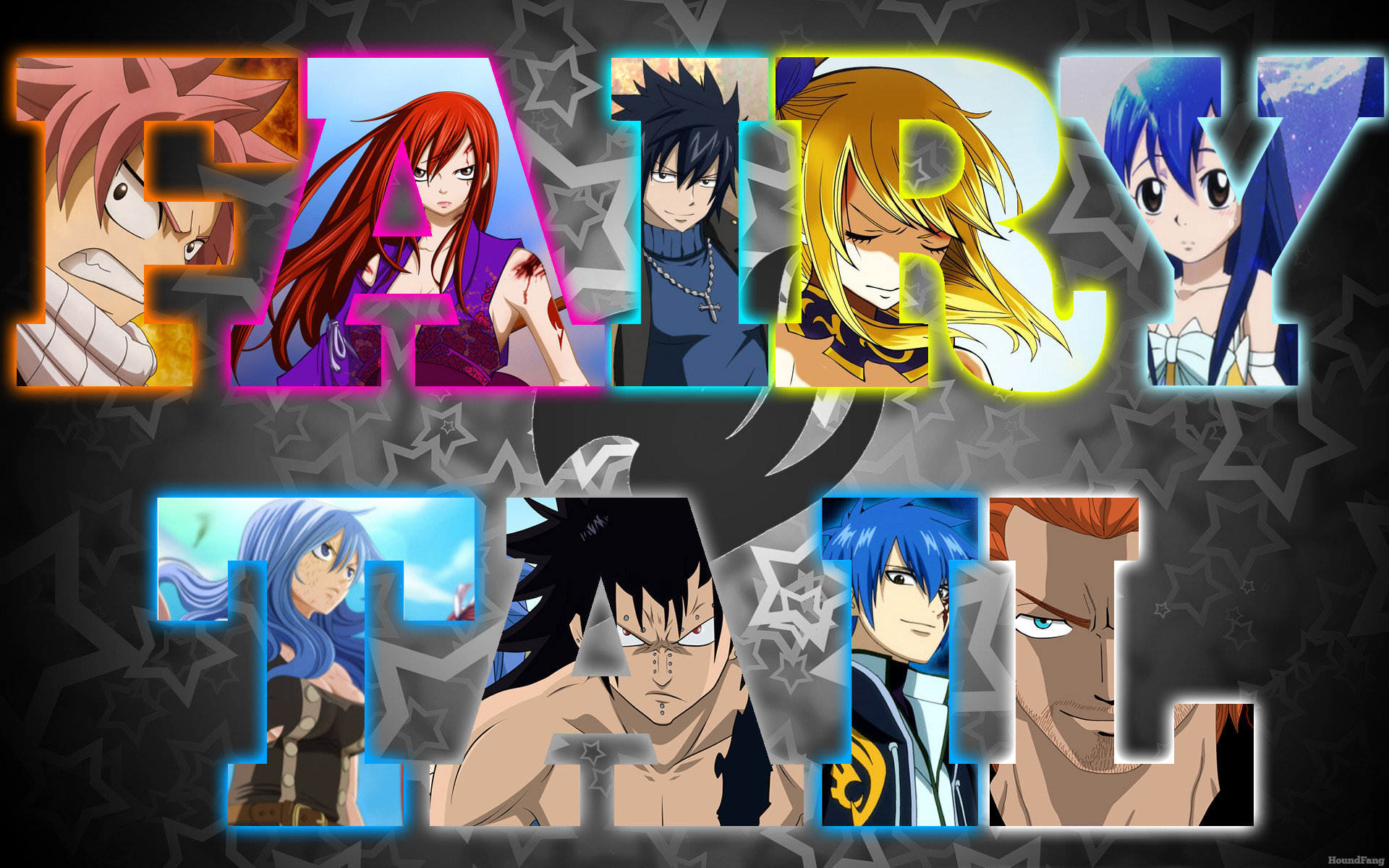 Fairy Tail, Logo, Erza Scarlet, Gray Fullbuster, Wendy Marvell, Full HD, sfondo desktop