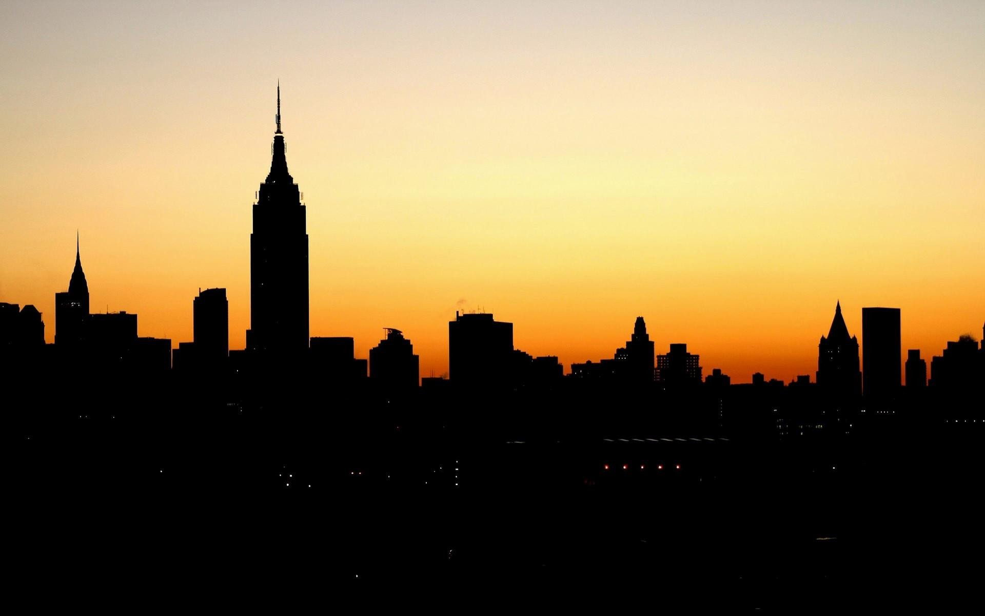 Empire State Building, New York, Silhouette, Tramonto, Full HD, wallpaper per PC