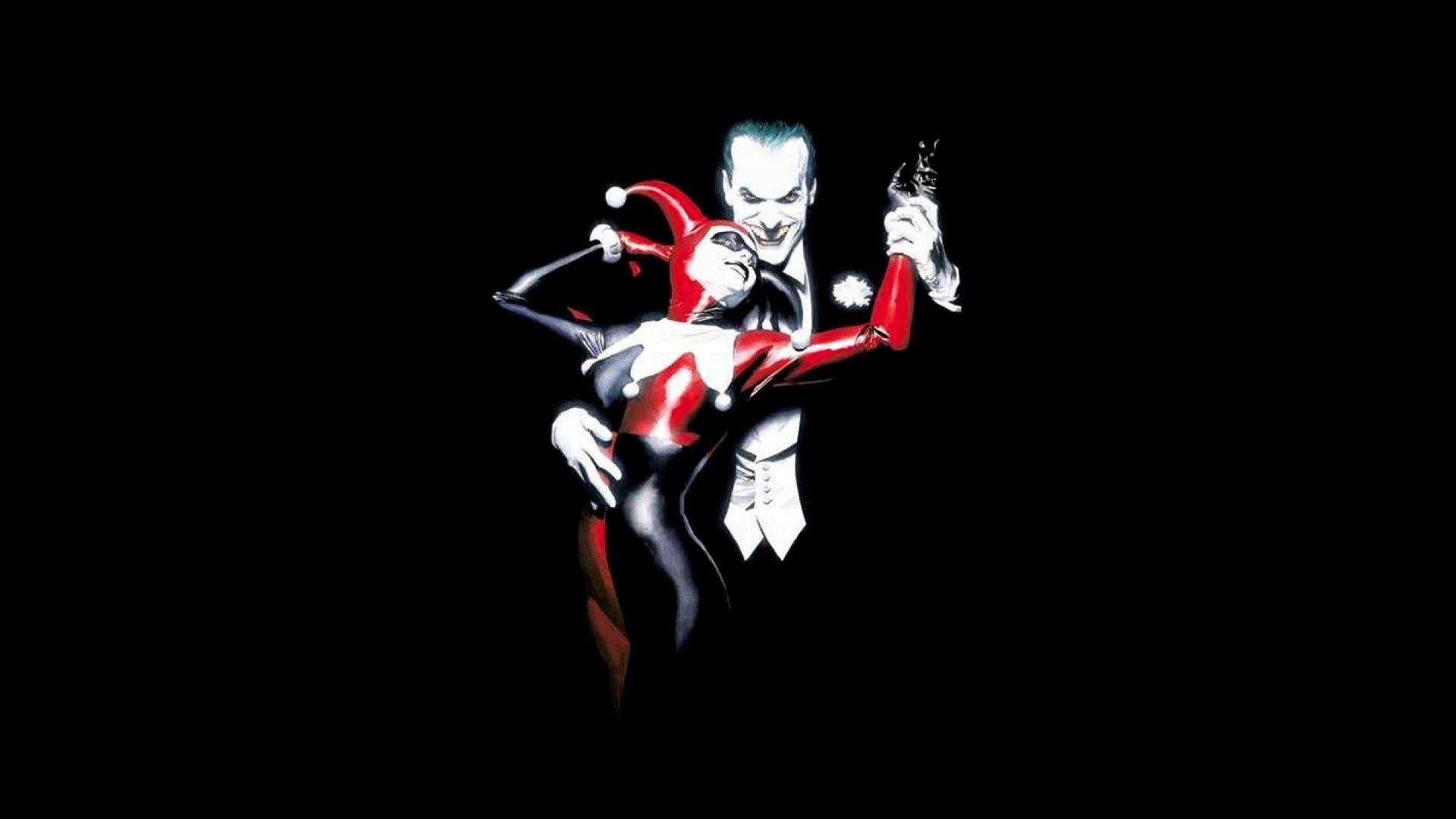 Joker, Harley Quinn, Ballo, Sfondo nero, Full HD, wallpaper per computer