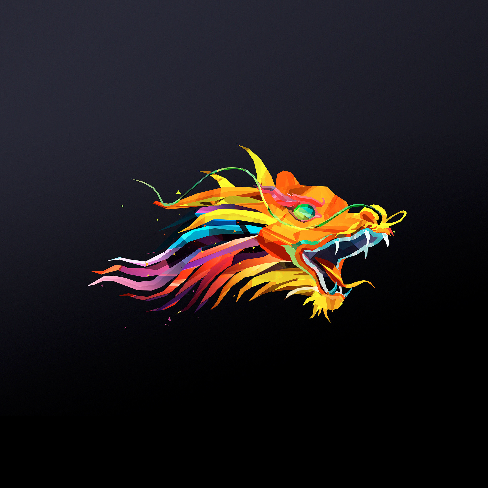 Drago, Drago cinese, Colori vivaci, Sfondo nero, Full HD, schermata di blocco iPad