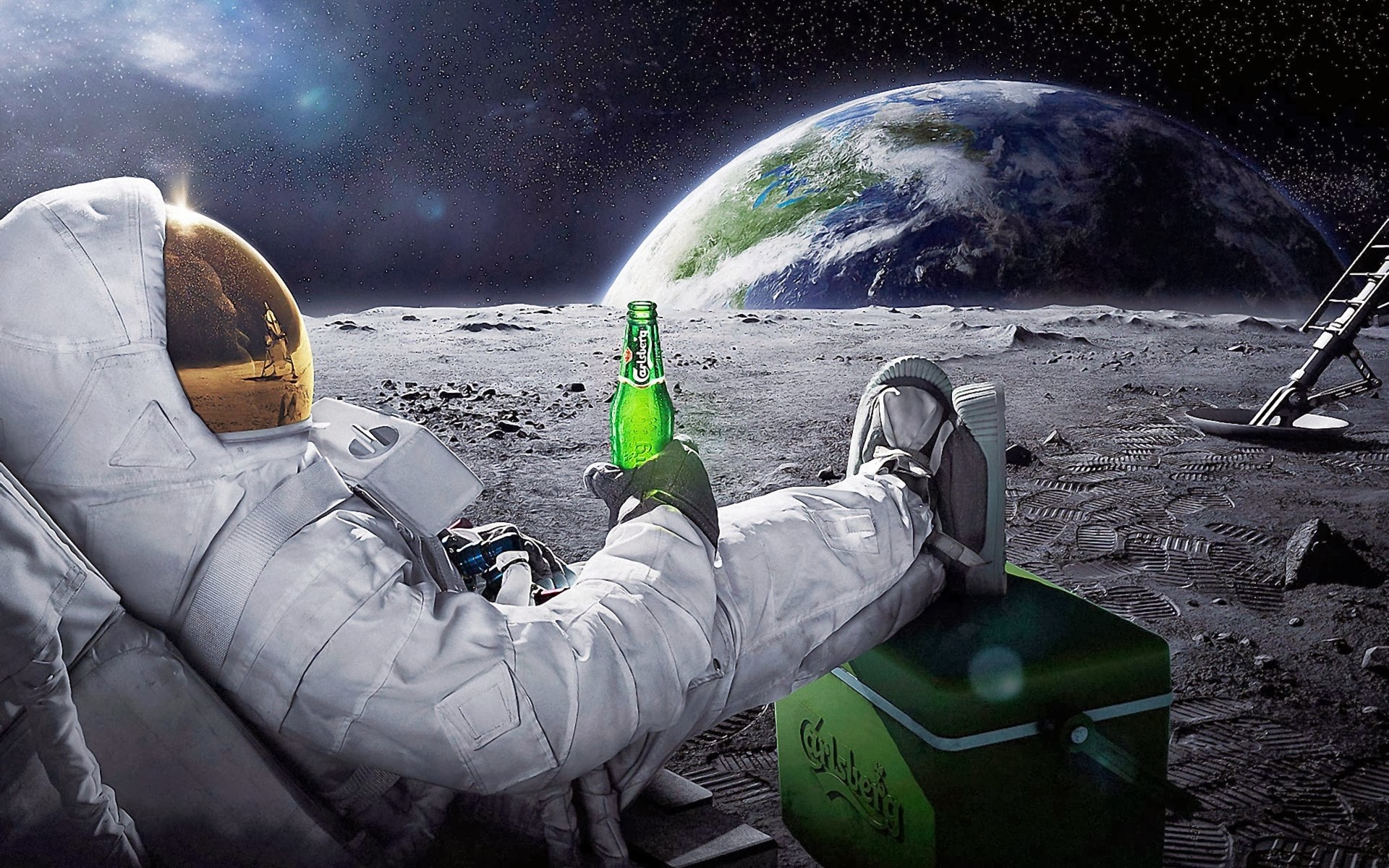 Astronauta, Luna, Terra, Birra, Relax, Spazio, 1920x1200, sfondo MacBook Pro