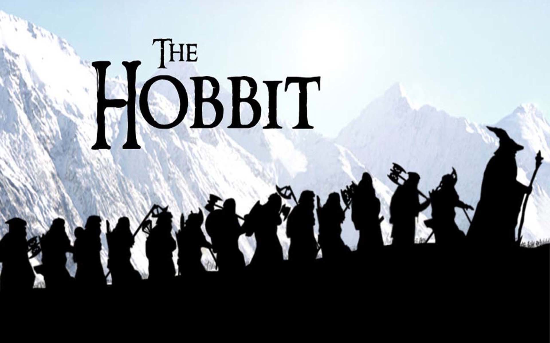 Lo Hobbit, Compagnia di Thorin, Gandalf, Silhouette, Montagne, Full HD, sfondo Windows 11