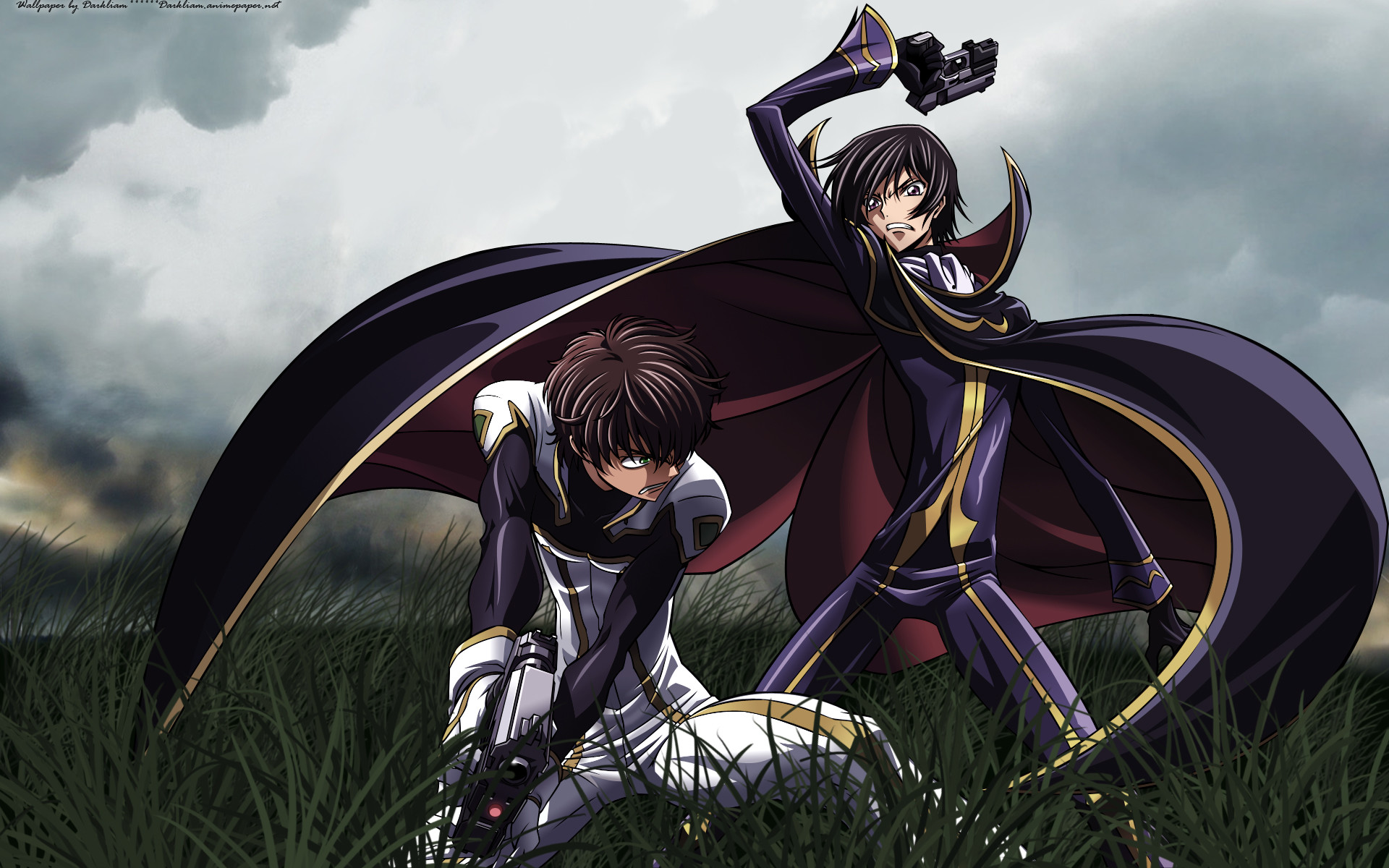 Lelouch Lamperouge, Suzaku Kururugi, Code Geass, Mantello, Prato, sfondo Full HD per computer