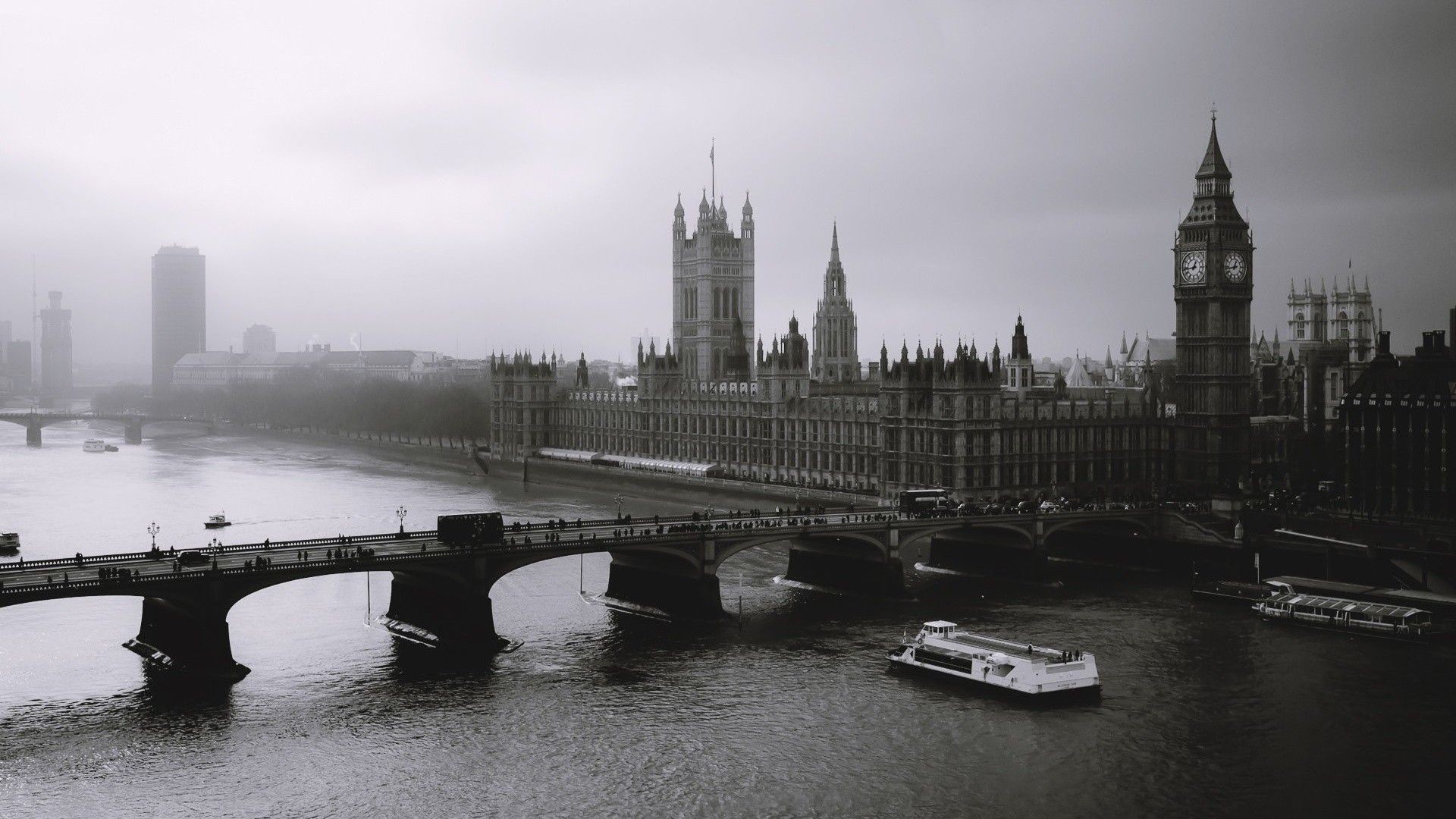 Londra, Palazzo di Westminster, Big Ben, Tamigi, Ponte, 16:9 Full HD, sfondo widescreen