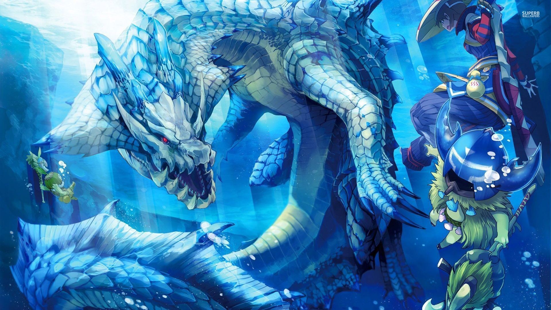 Lagiacrus, Monster Hunter, Subacqueo, Blu, Full HD, sfondo per PC