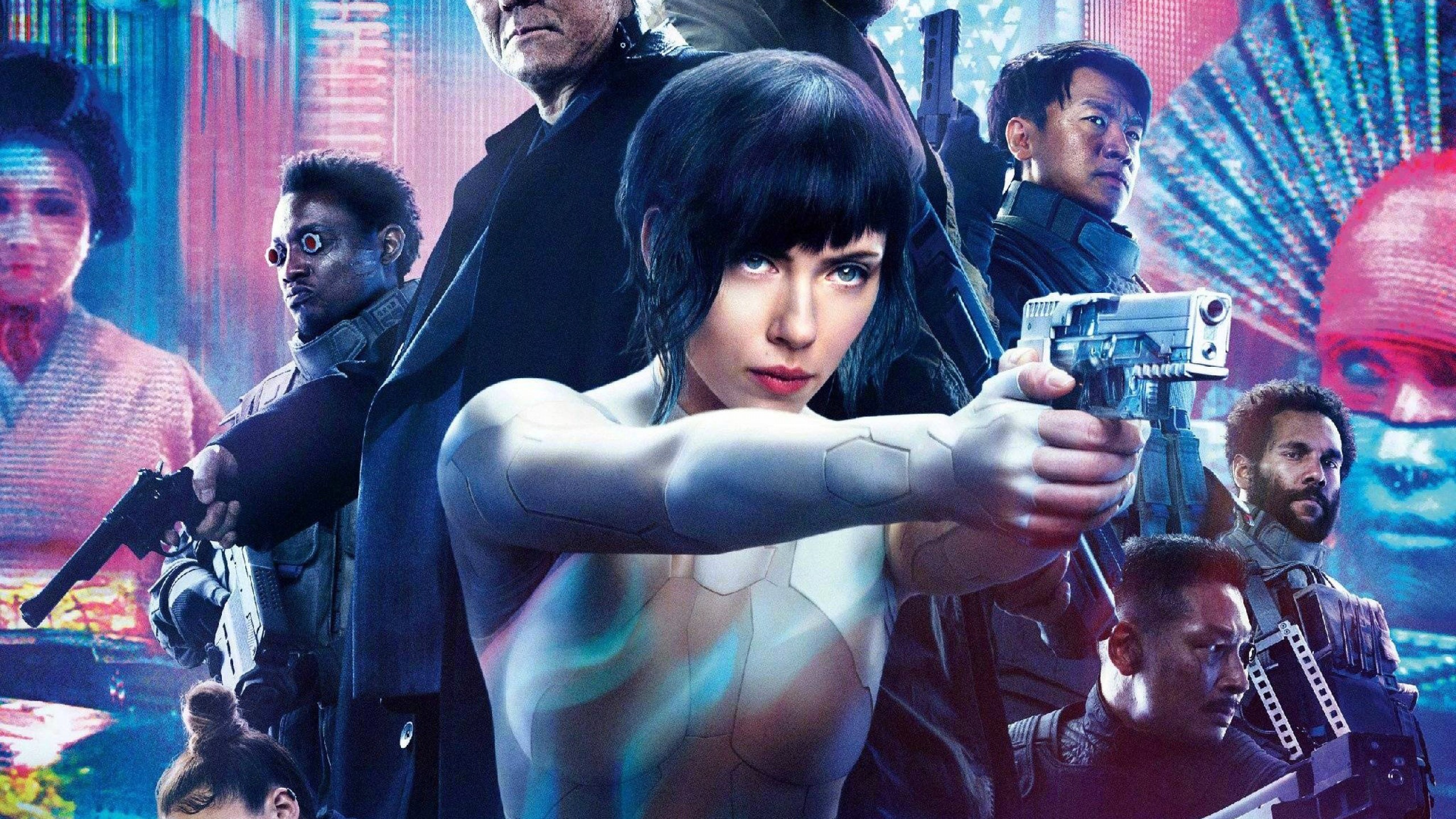 Scarlett Johansson, Takeshi Kitano, Ghost in the Shell (2017), Pistola, sfondo widescreen 2K
